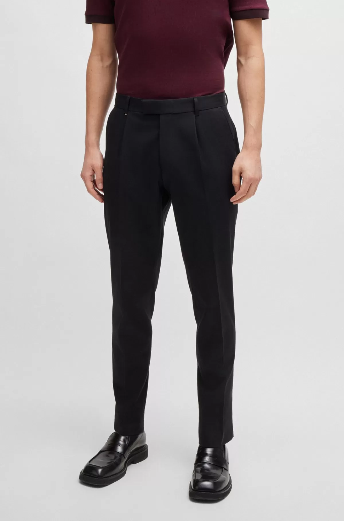 HUGO BOSS Bukser Med Relaxed Fit I Stof Med Stræk Og Læg Foran Sort Outlet