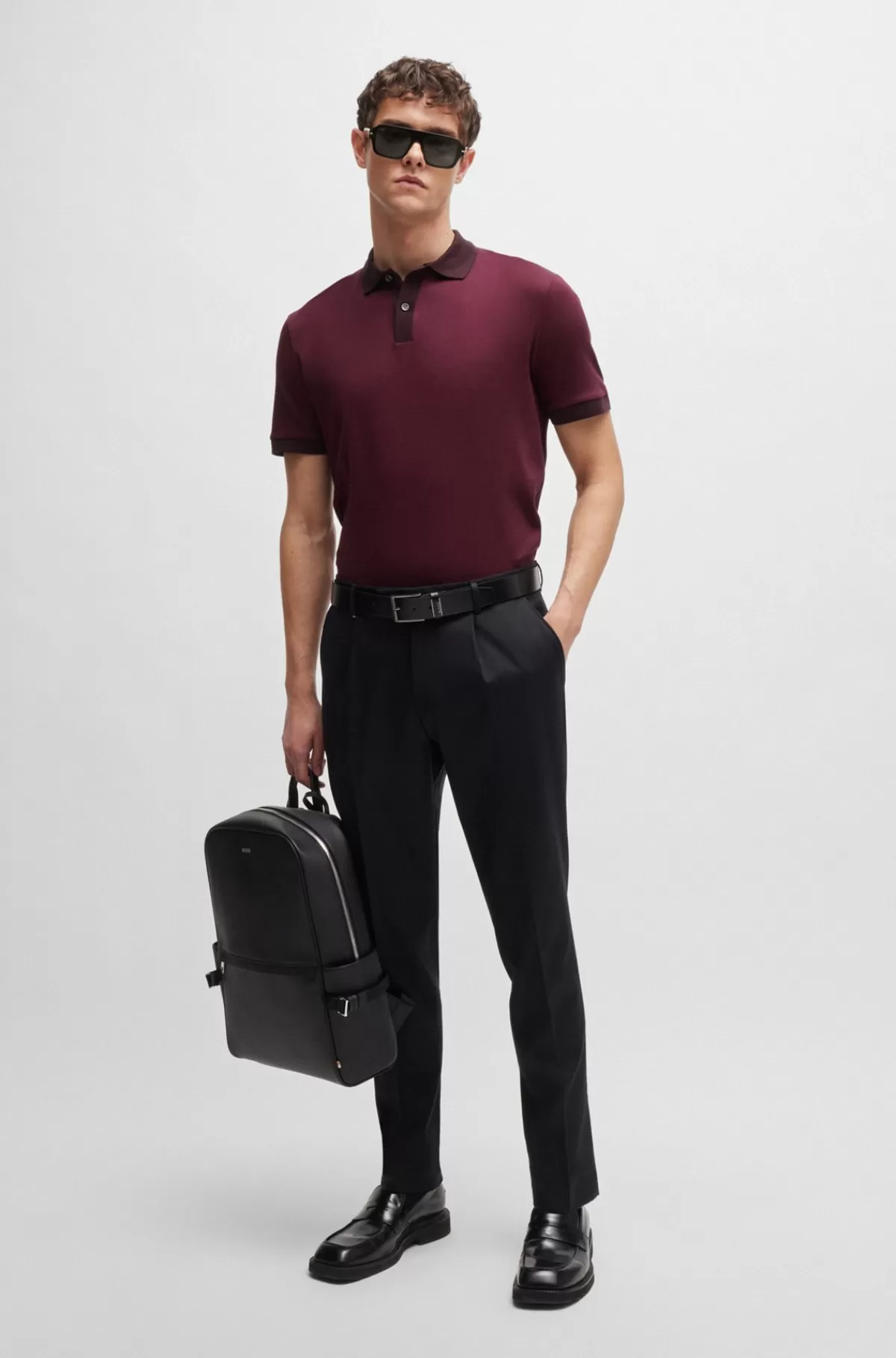 HUGO BOSS Bukser Med Relaxed Fit I Stof Med Stræk Og Læg Foran Sort Outlet