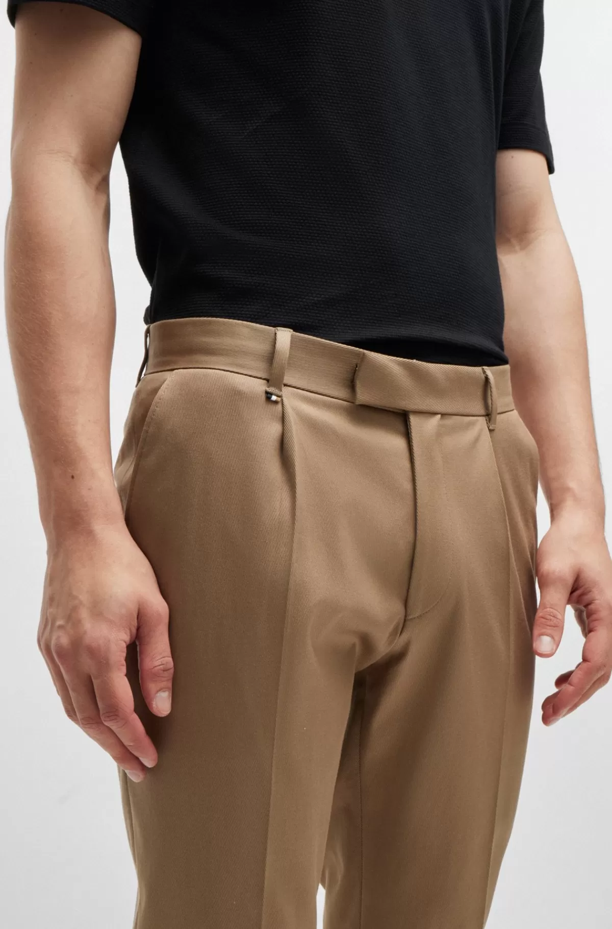 HUGO BOSS Bukser Med Relaxed Fit I Stof Med Stræk Og Læg Foran Beige Best Sale