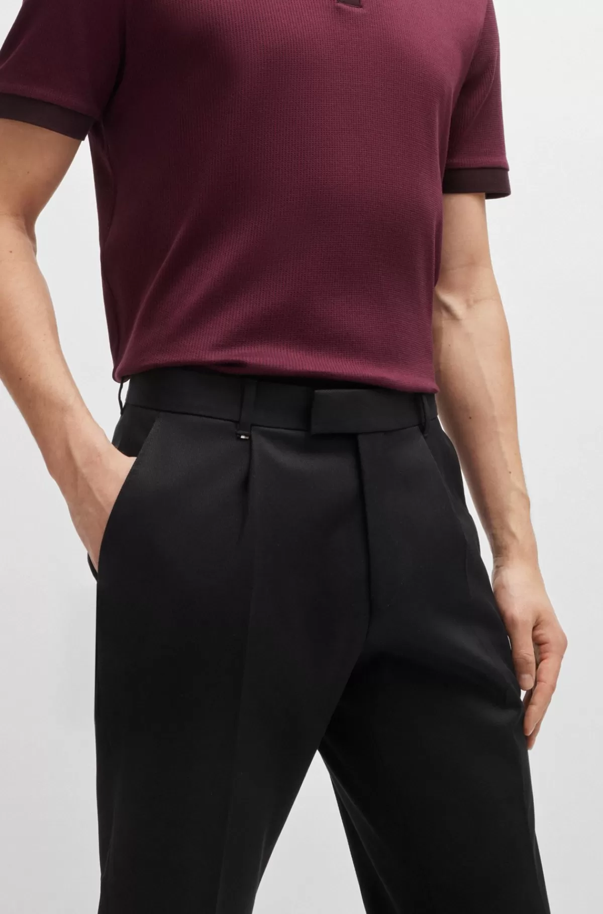 HUGO BOSS Bukser Med Relaxed Fit I Stof Med Stræk Og Læg Foran Sort Outlet