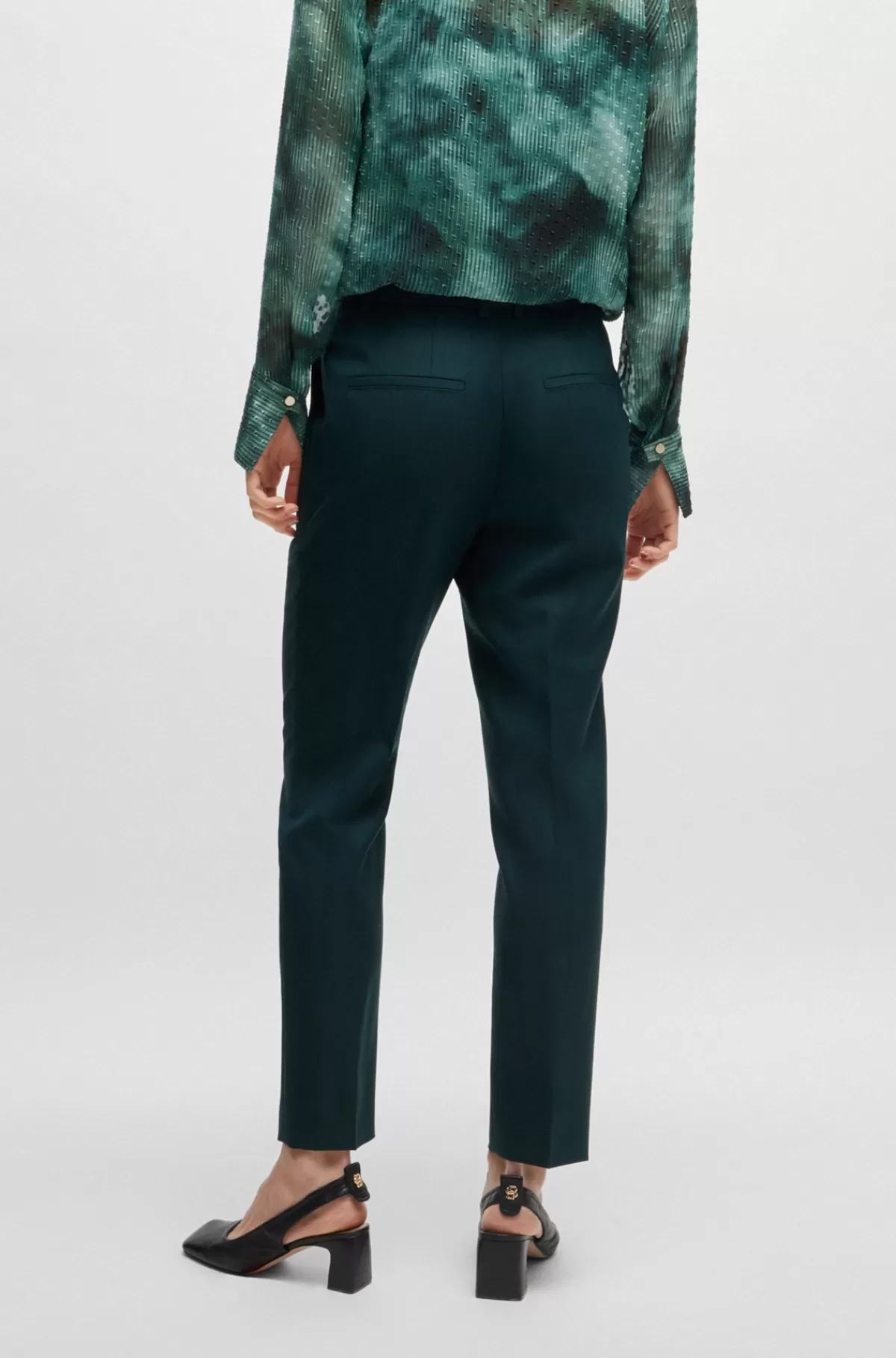 HUGO BOSS Bukser Med Relaxed Fit I Stribet Ny Uld Mørkegrøn Outlet