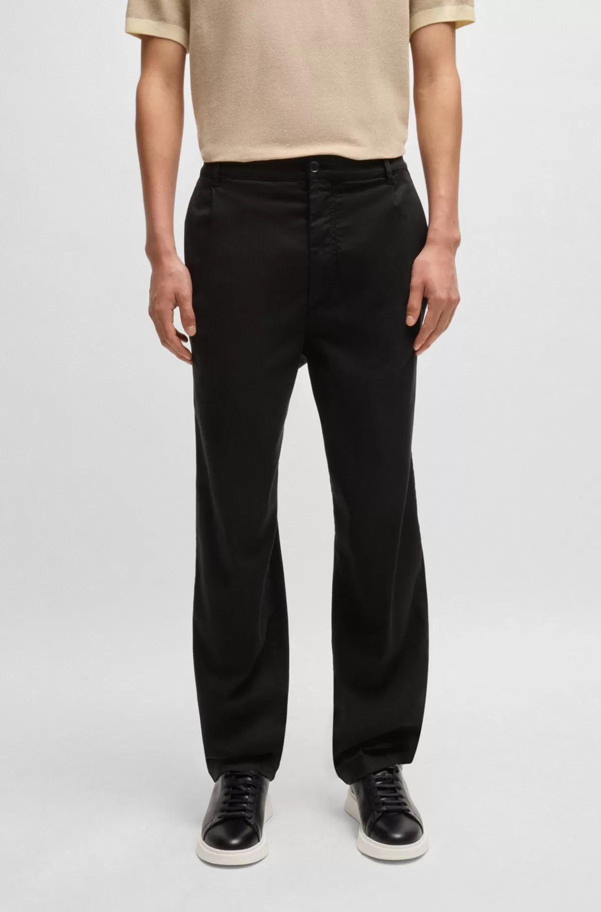 HUGO BOSS Bukser Med Relaxed Fit I Twill Med Stræk Sort Clearance