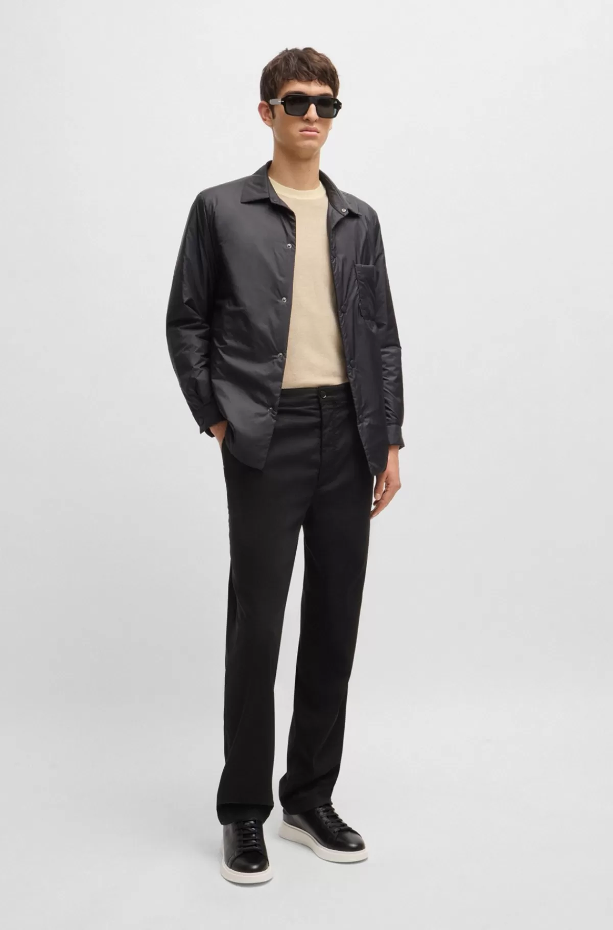 HUGO BOSS Bukser Med Relaxed Fit I Twill Med Stræk Sort Clearance