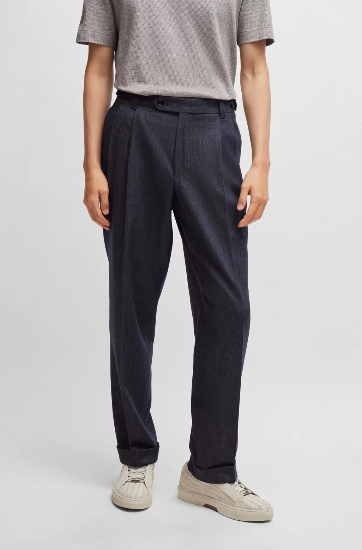 HUGO BOSS Bukser Med Relaxed Fit I Twillvævet Ny Uld Med Denimeffekt Mørkeblå Fashion