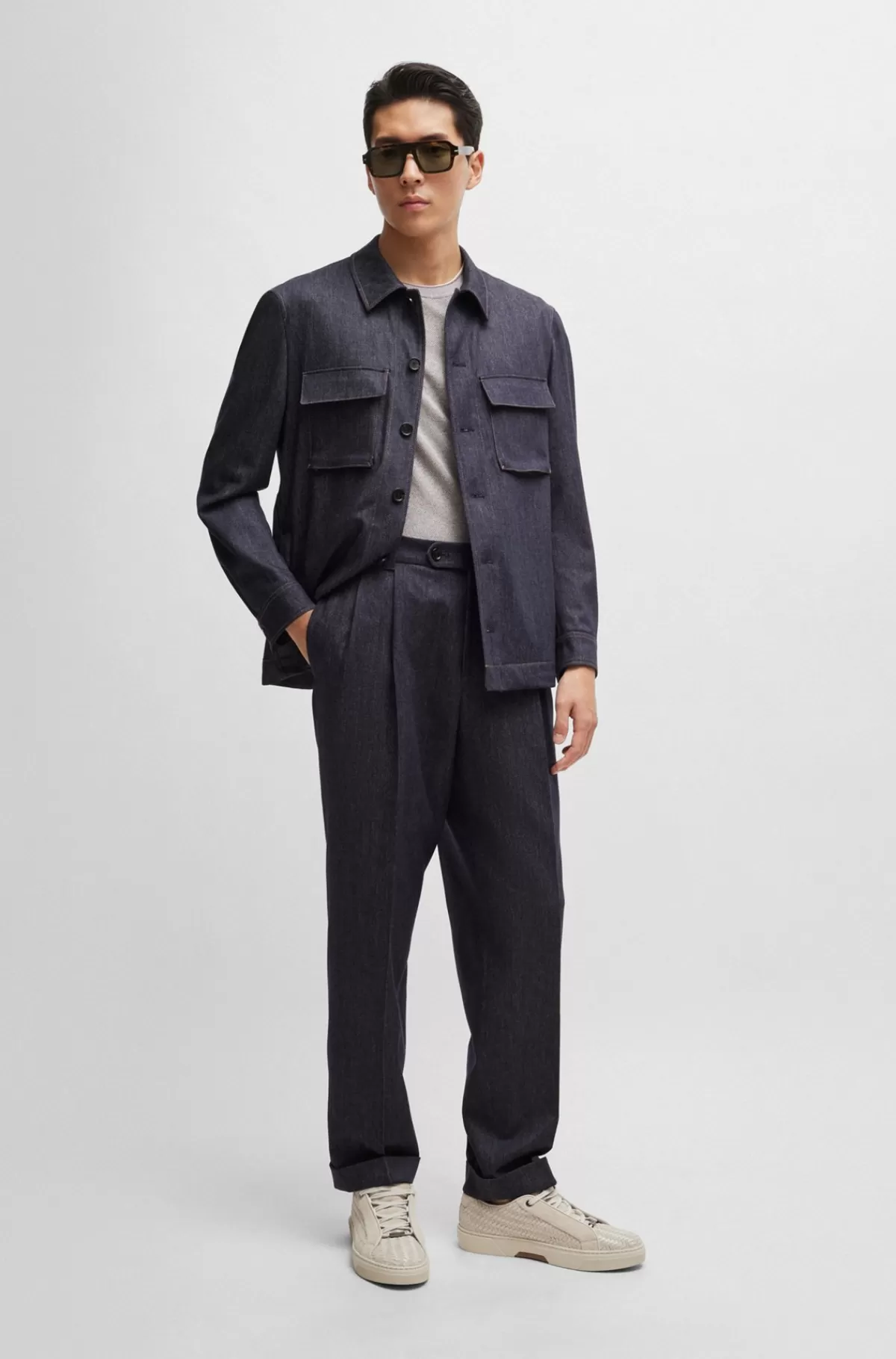 HUGO BOSS Bukser Med Relaxed Fit I Twillvævet Ny Uld Med Denimeffekt Mørkeblå Fashion
