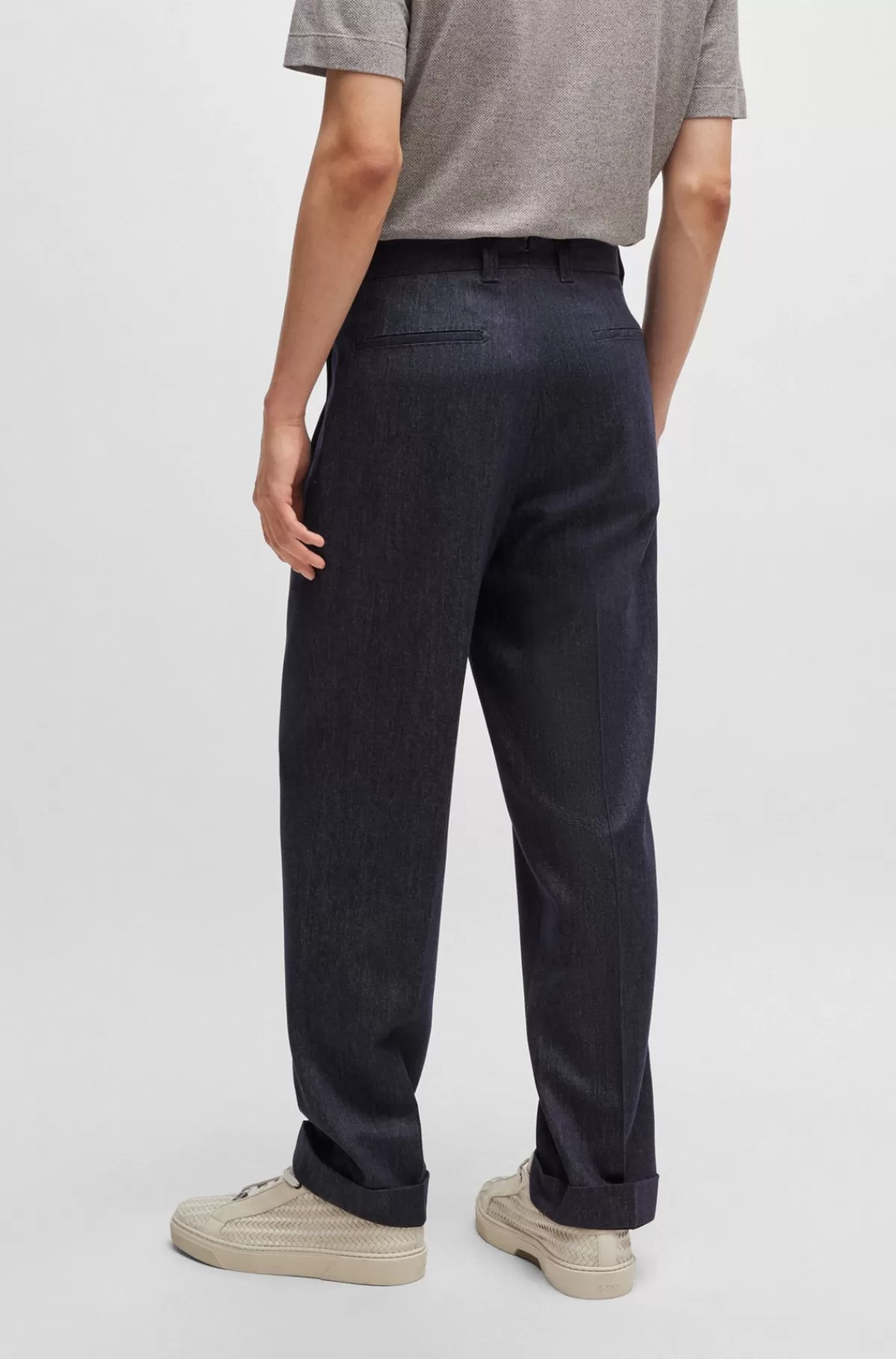 HUGO BOSS Bukser Med Relaxed Fit I Twillvævet Ny Uld Med Denimeffekt Mørkeblå Fashion