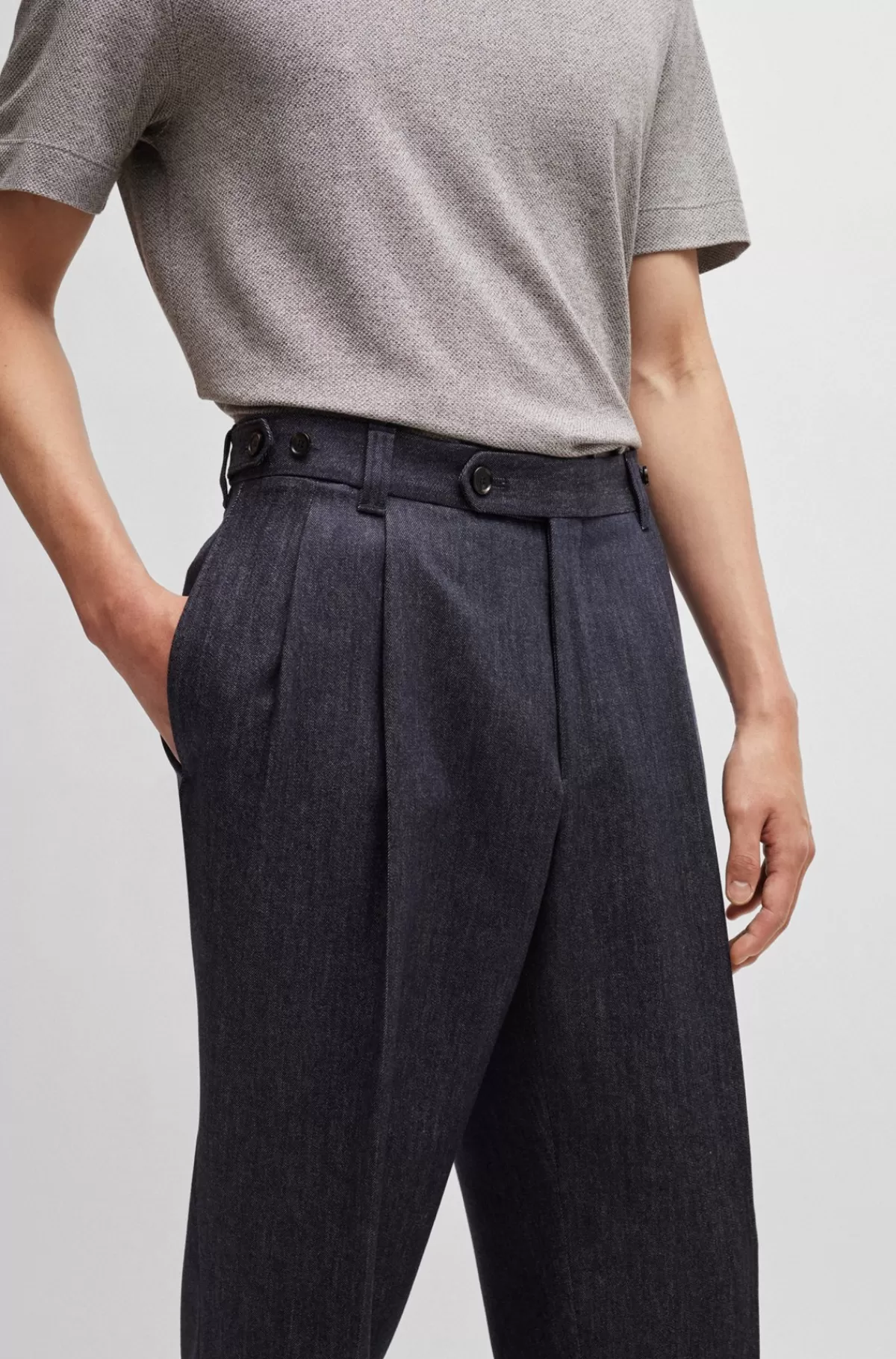 HUGO BOSS Bukser Med Relaxed Fit I Twillvævet Ny Uld Med Denimeffekt Mørkeblå Fashion
