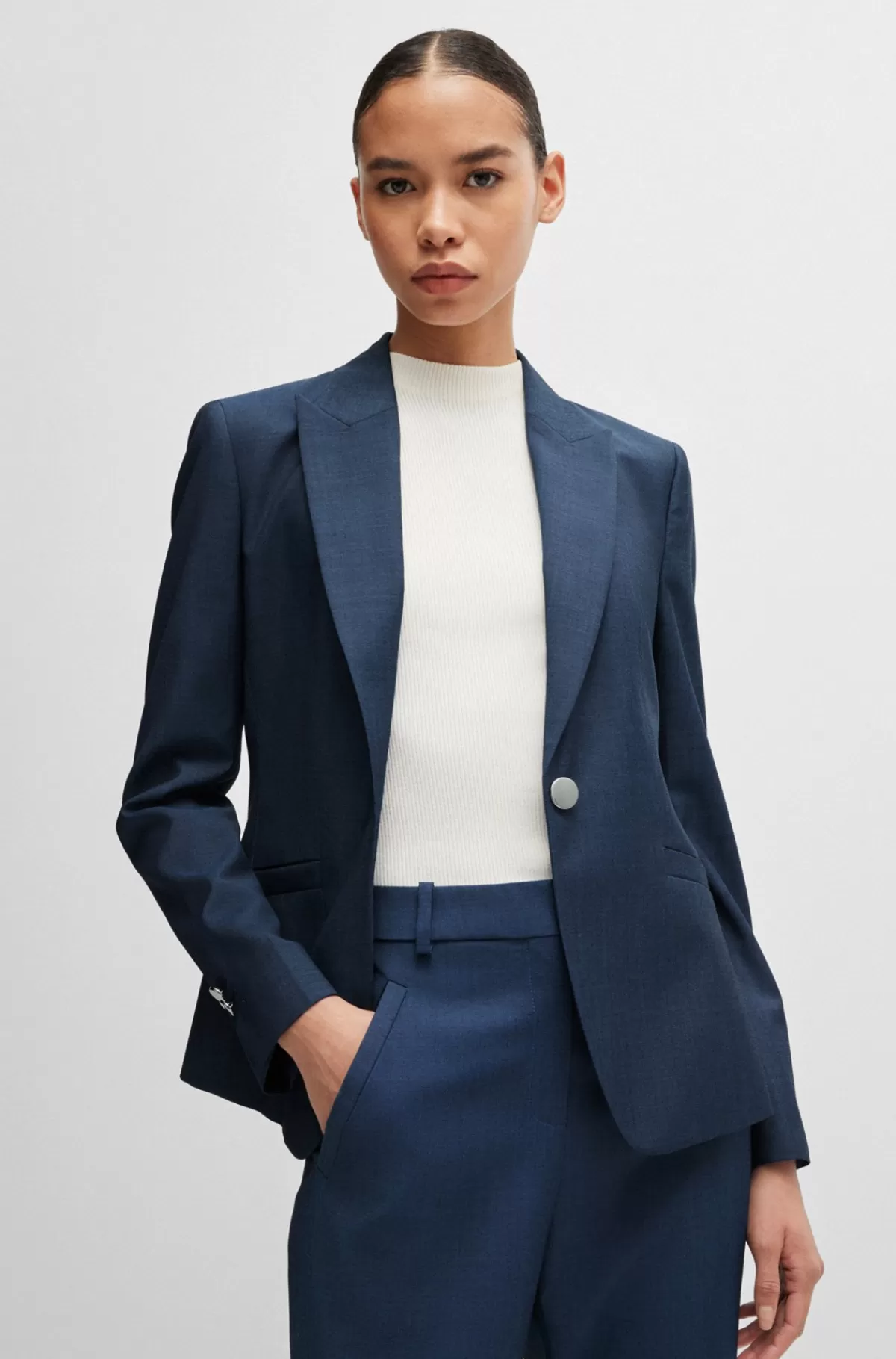 HUGO BOSS Bukser Med Relaxed Fit I Twillvævet Ny Uld Med Denimeffekt Blå Best Sale