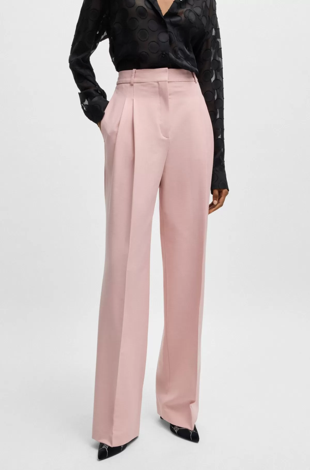 HUGO BOSS Bukser Med Relaxed Fit Og Brede Ben Med To Læg Lys pink Cheap