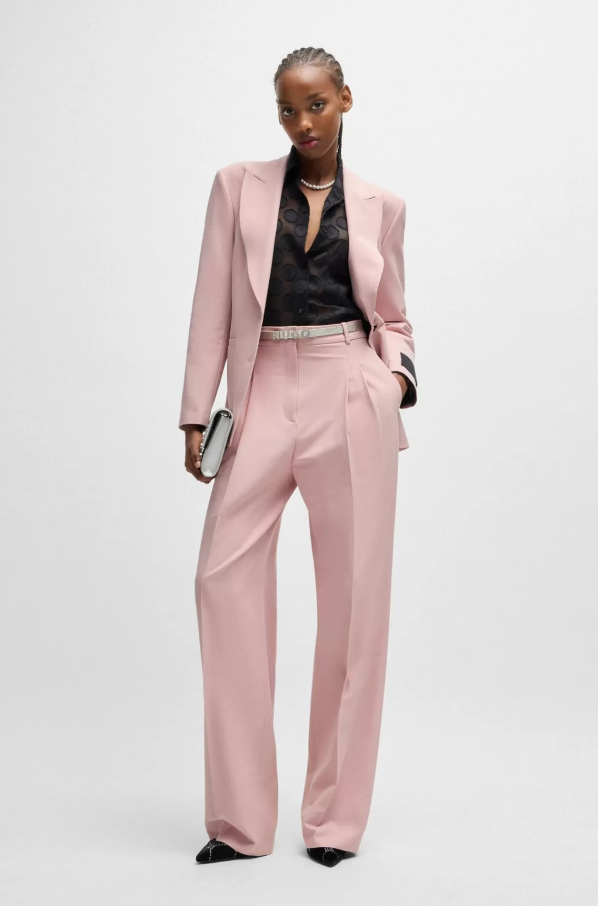 HUGO BOSS Bukser Med Relaxed Fit Og Brede Ben Med To Læg Lys pink Cheap