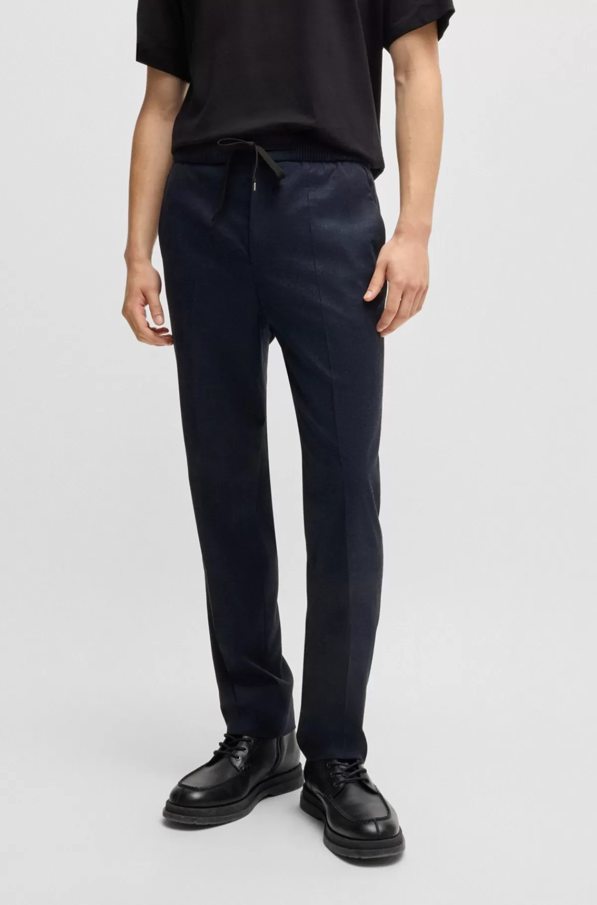 HUGO BOSS Bukser Med Slim Fit Af Superfleksibel Flannel Mørkeblå Discount