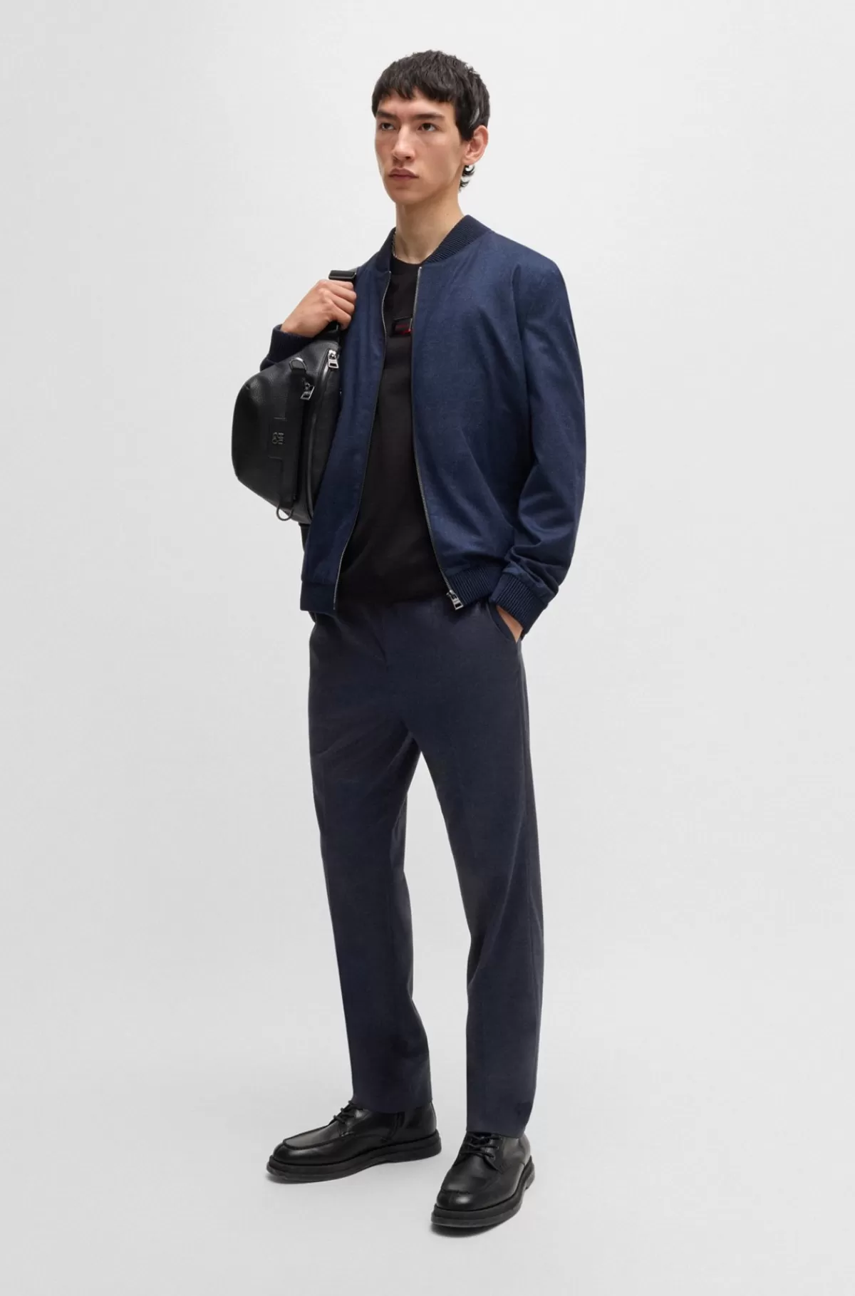HUGO BOSS Bukser Med Slim Fit Af Superfleksibel Flannel Mørkeblå Discount