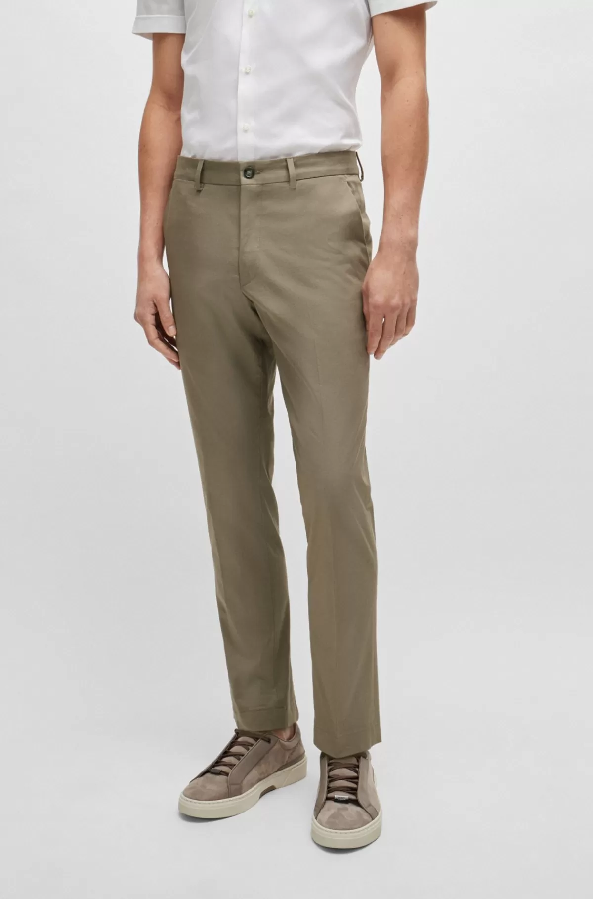 HUGO BOSS Bukser Med Slim Fit I Bomuld Med Stræk Og Silke Beige Sale