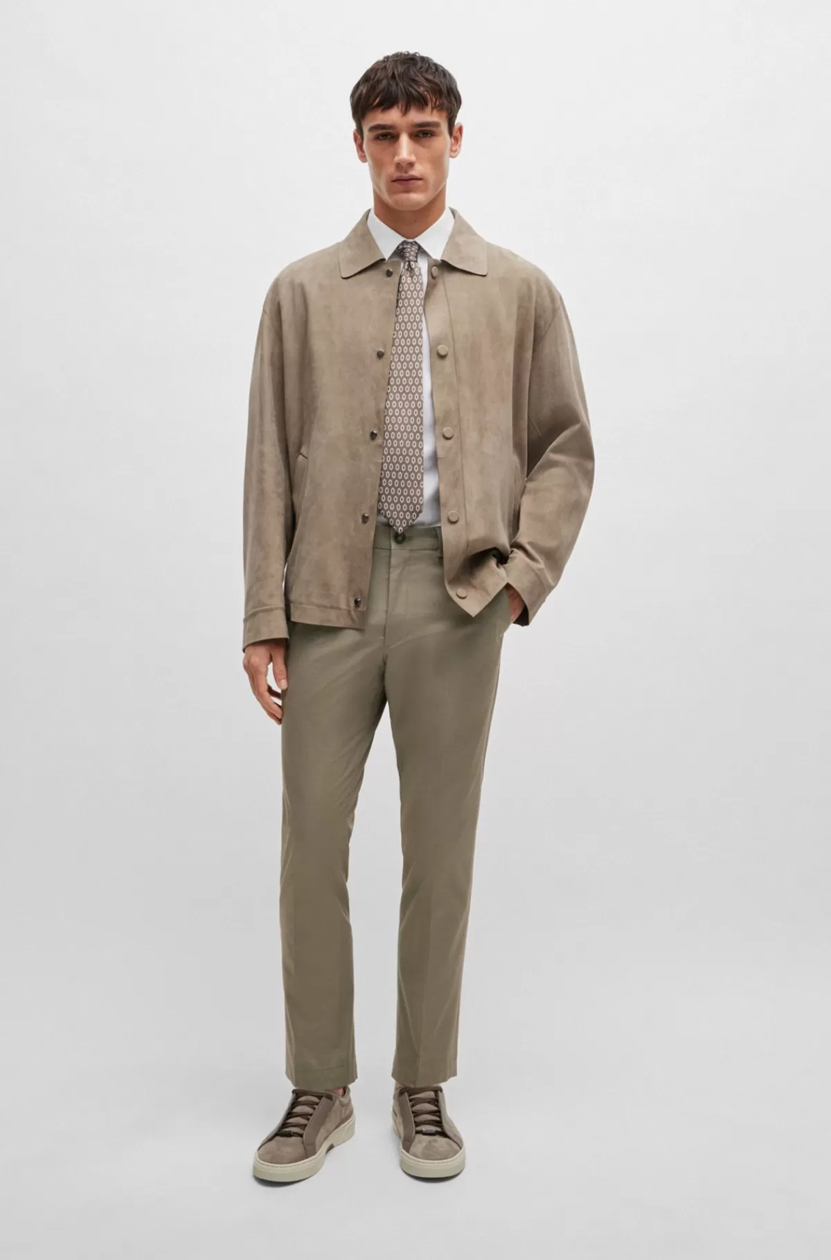 HUGO BOSS Bukser Med Slim Fit I Bomuld Med Stræk Og Silke Beige Sale