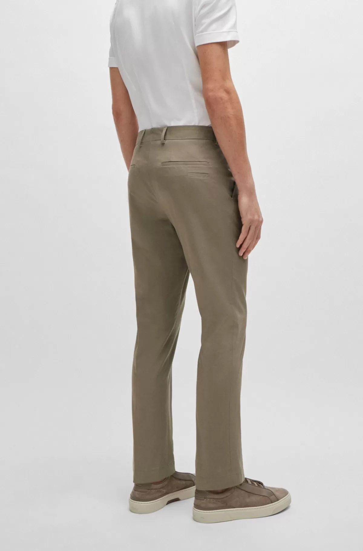 HUGO BOSS Bukser Med Slim Fit I Bomuld Med Stræk Og Silke Beige Sale