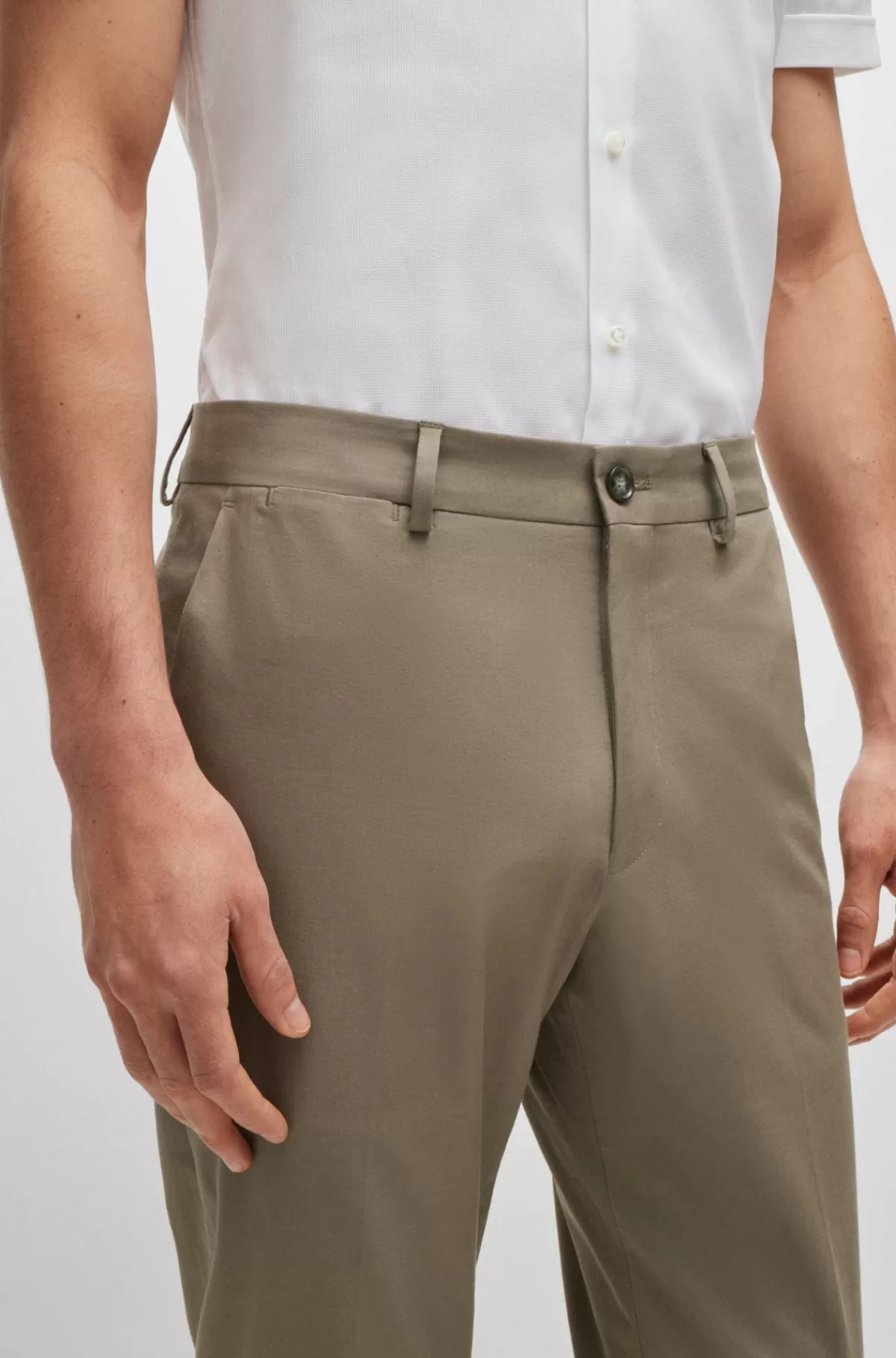 HUGO BOSS Bukser Med Slim Fit I Bomuld Med Stræk Og Silke Beige Sale