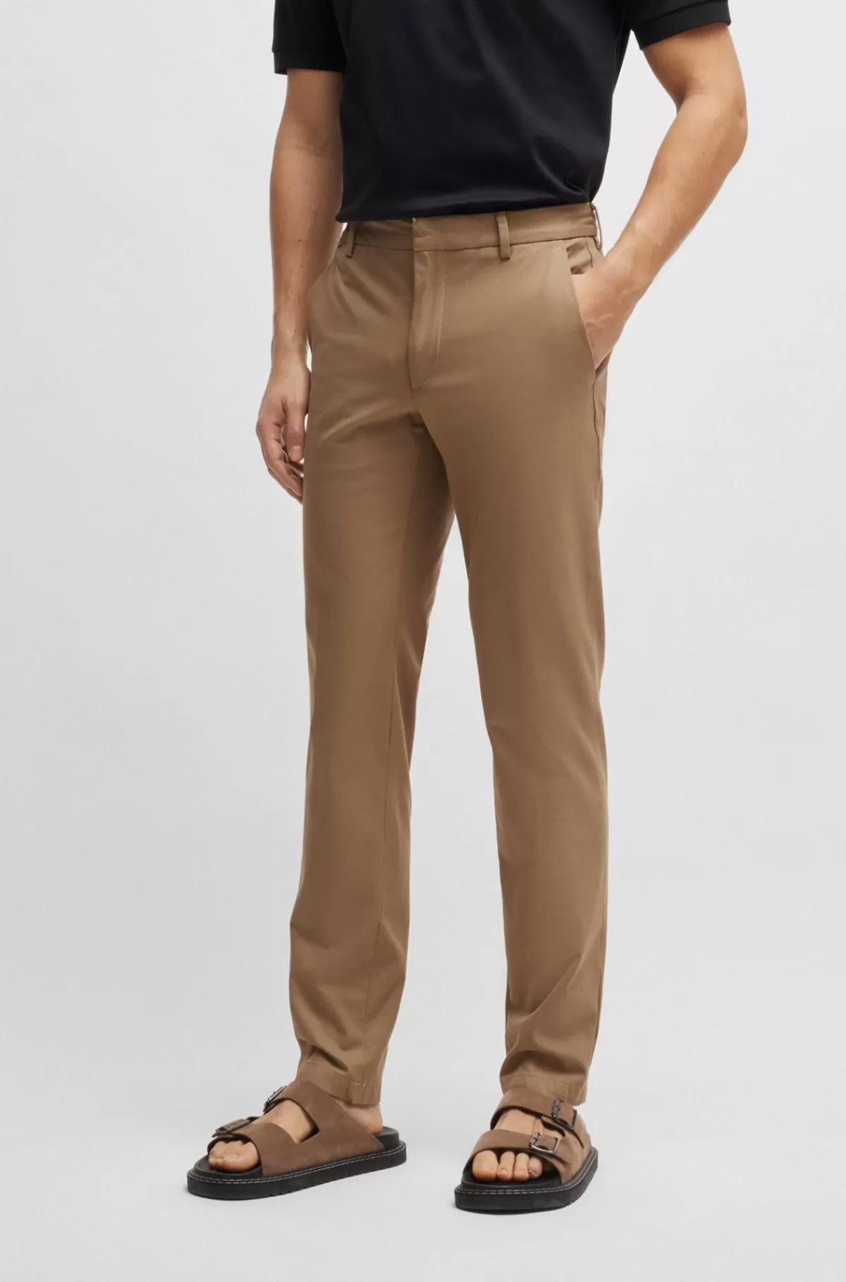 HUGO BOSS Bukser Med Slim Fit I Bomuldsblanding Med Stræk Lys beige Clearance
