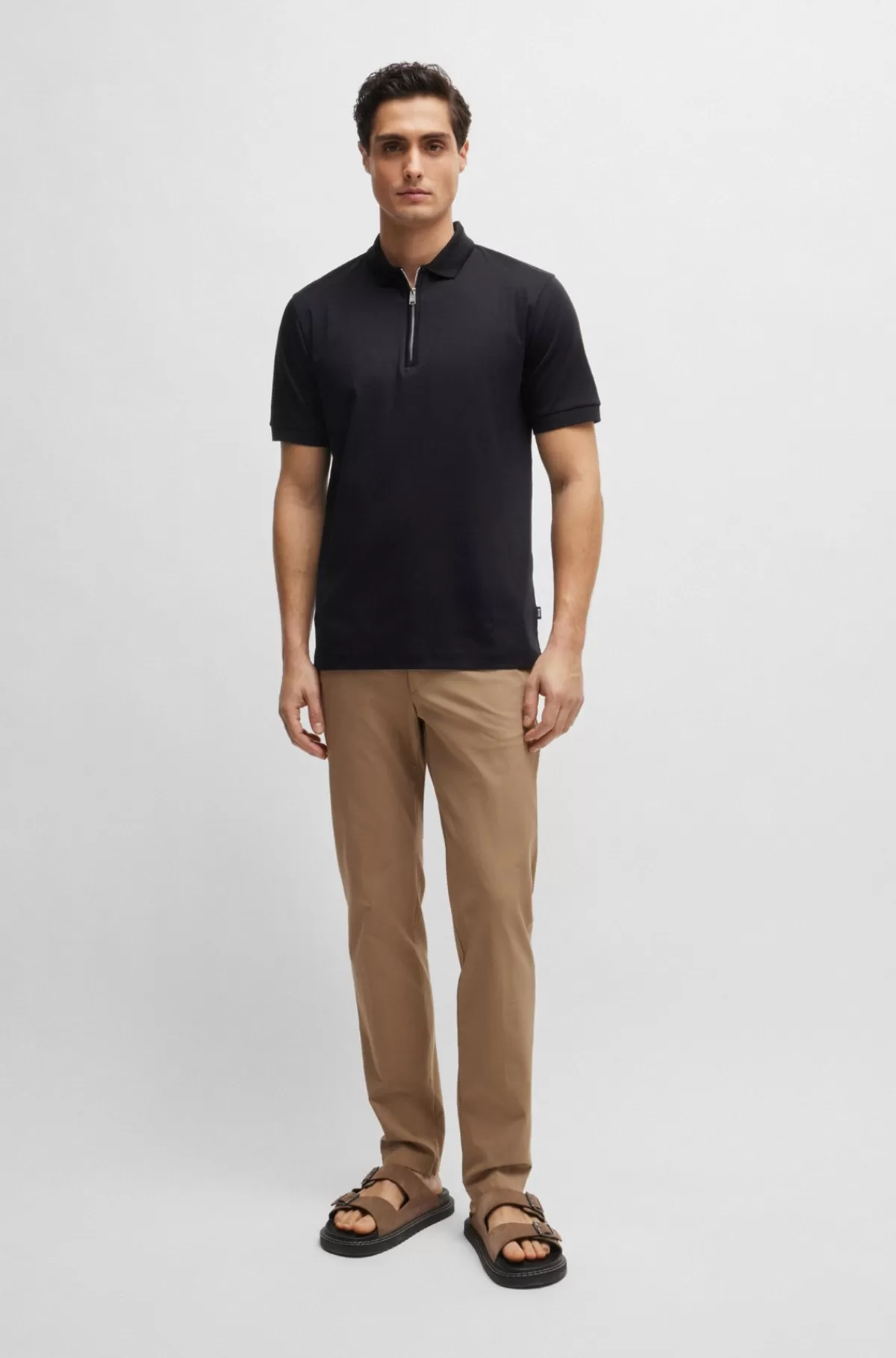 HUGO BOSS Bukser Med Slim Fit I Bomuldsblanding Med Stræk Lys beige Clearance
