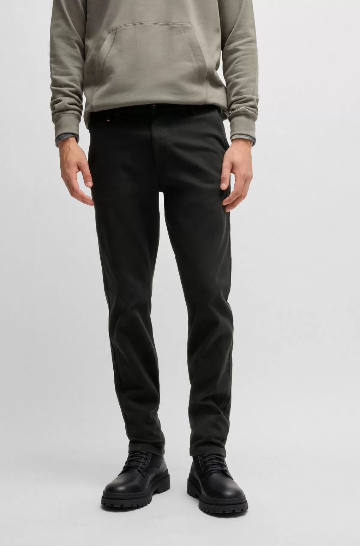 HUGO BOSS Bukser Med Slim Fit I Bomuldstwill Med Stræk Sort Cheap