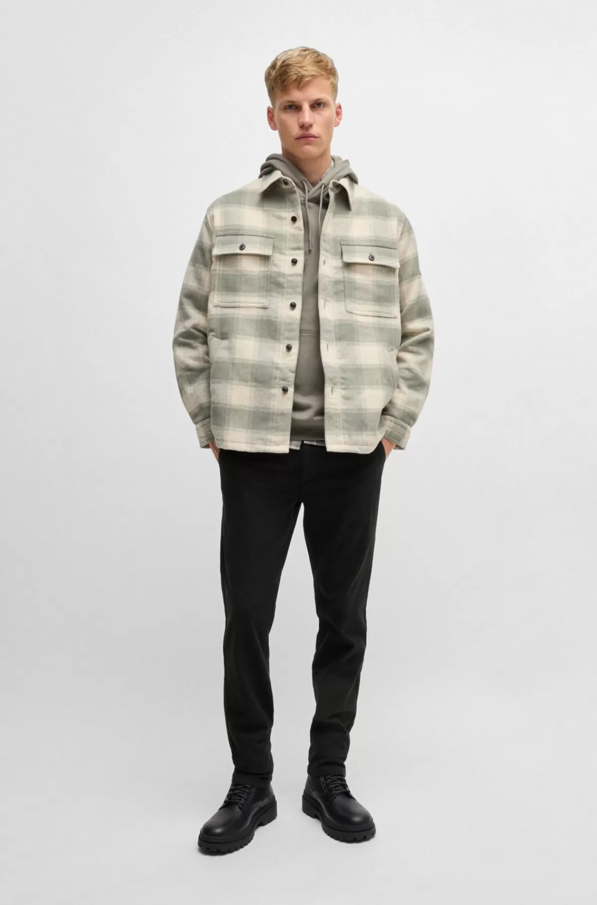 HUGO BOSS Bukser Med Slim Fit I Bomuldstwill Med Stræk Sort Cheap