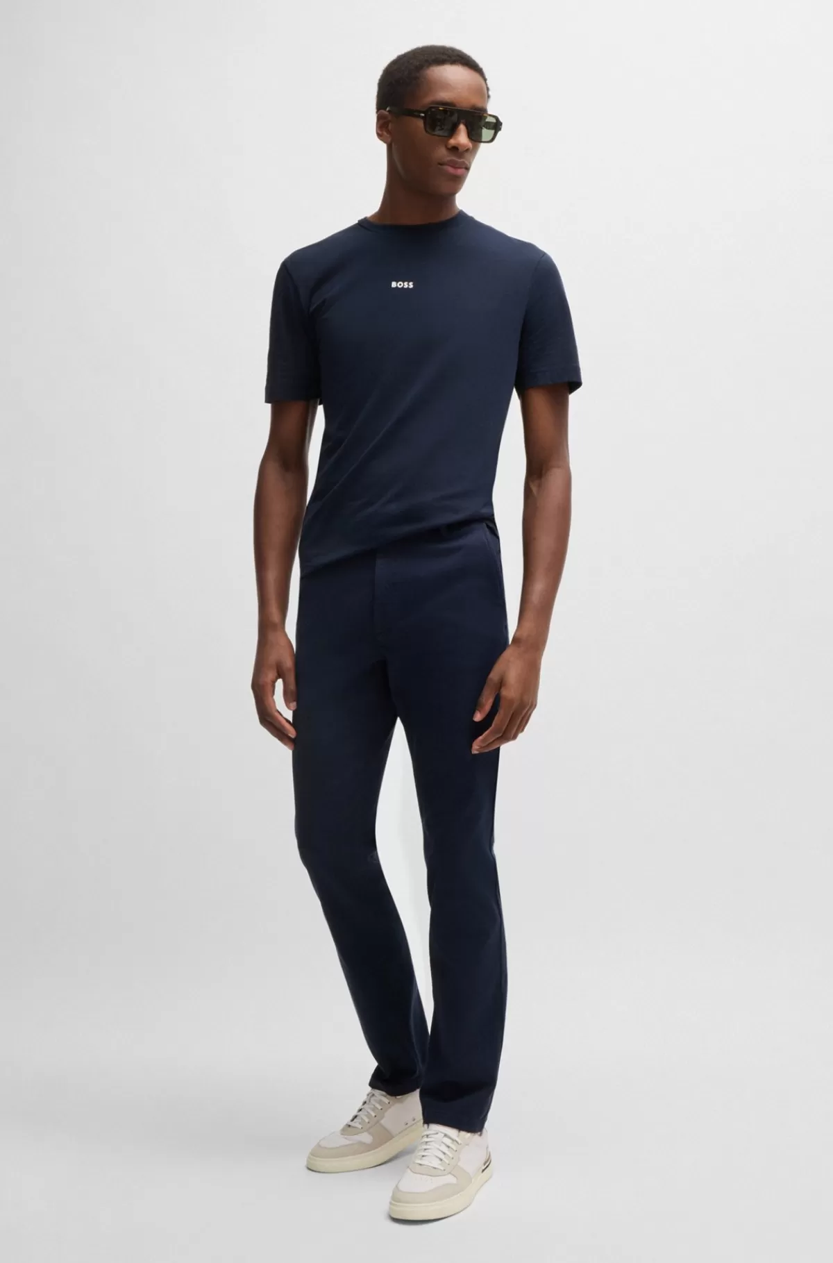 HUGO BOSS Bukser Med Slim Fit I Bomuldstwill Med Stræk Mørkeblå Store