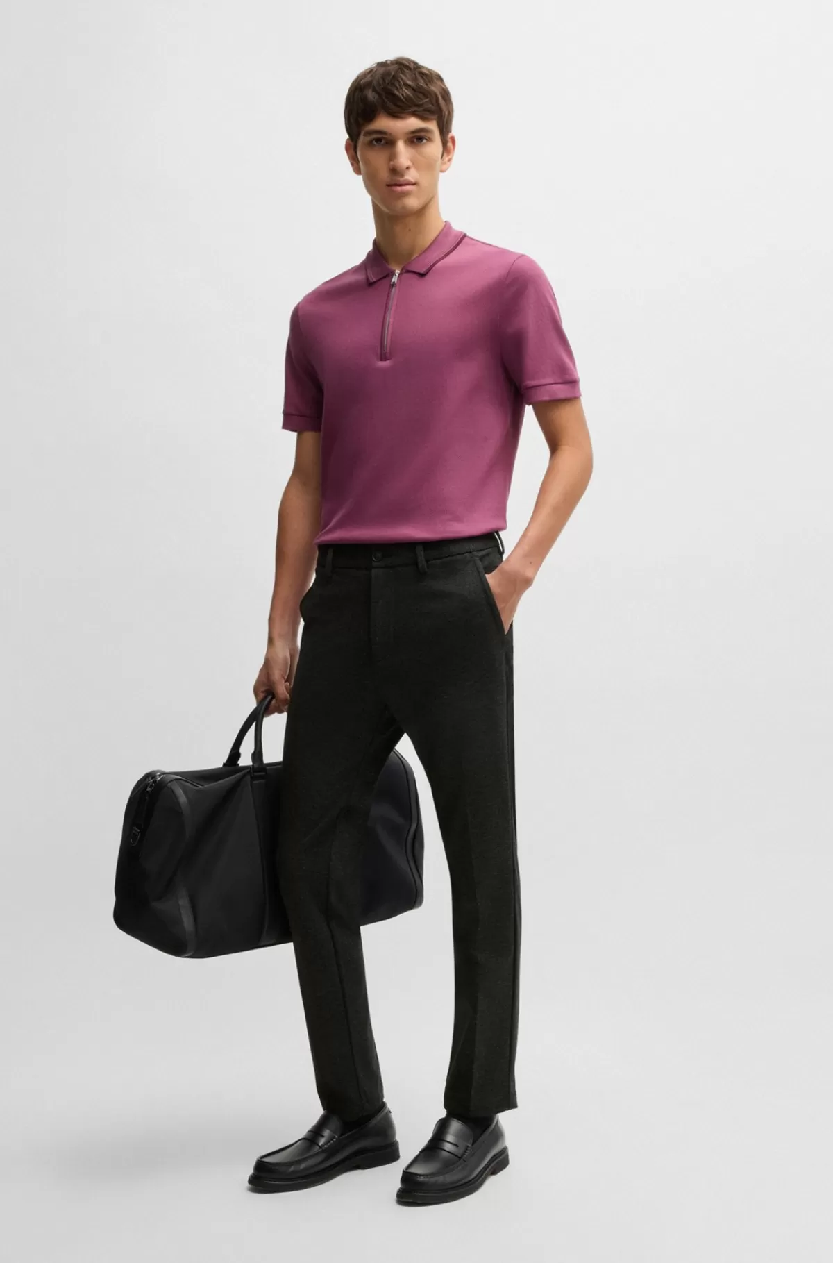 HUGO BOSS Bukser Med Slim Fit I Jersey Med Stræk Og Salt Og Peber-effekt Sort Cheap