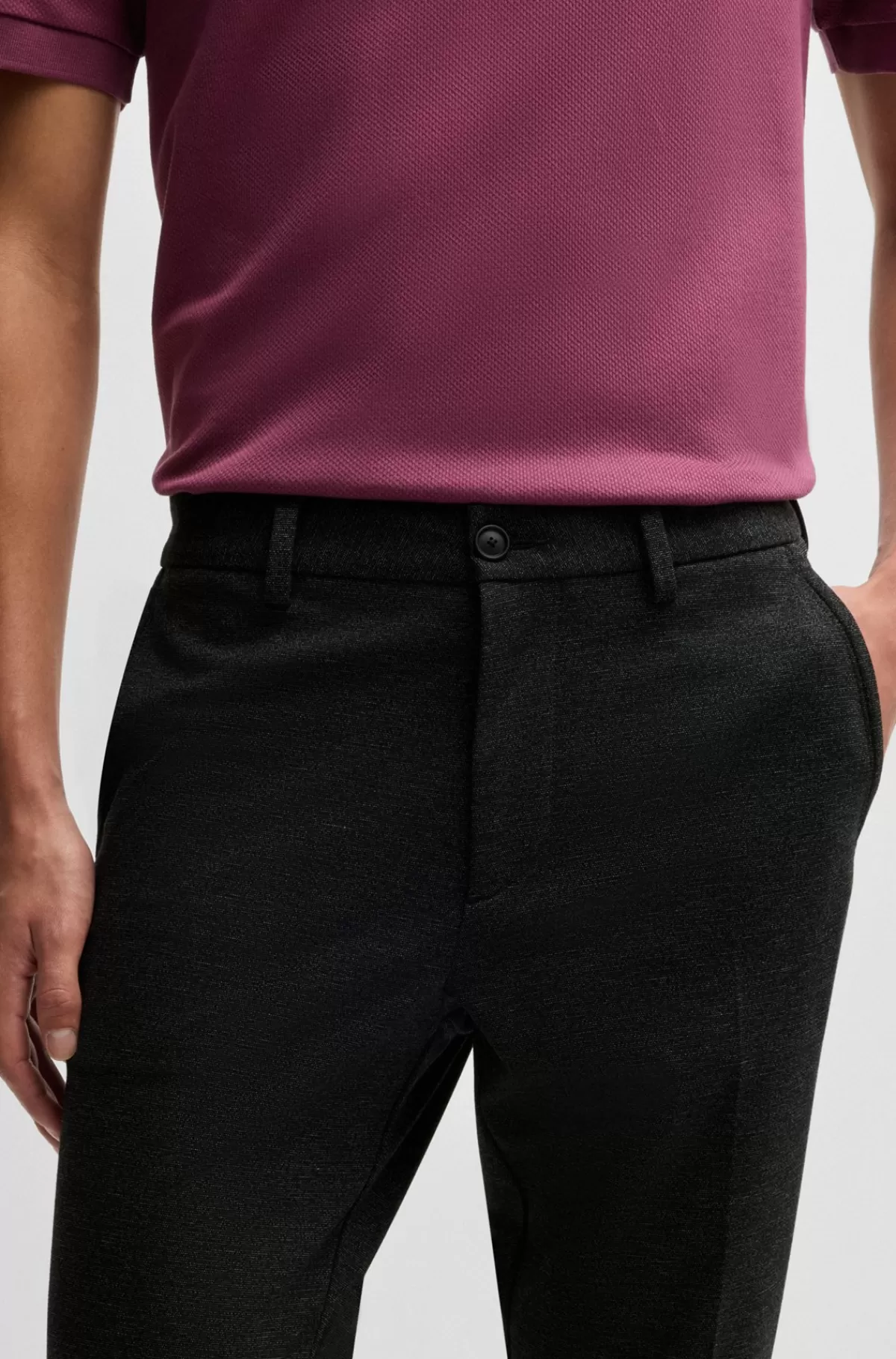 HUGO BOSS Bukser Med Slim Fit I Jersey Med Stræk Og Salt Og Peber-effekt Sort Cheap