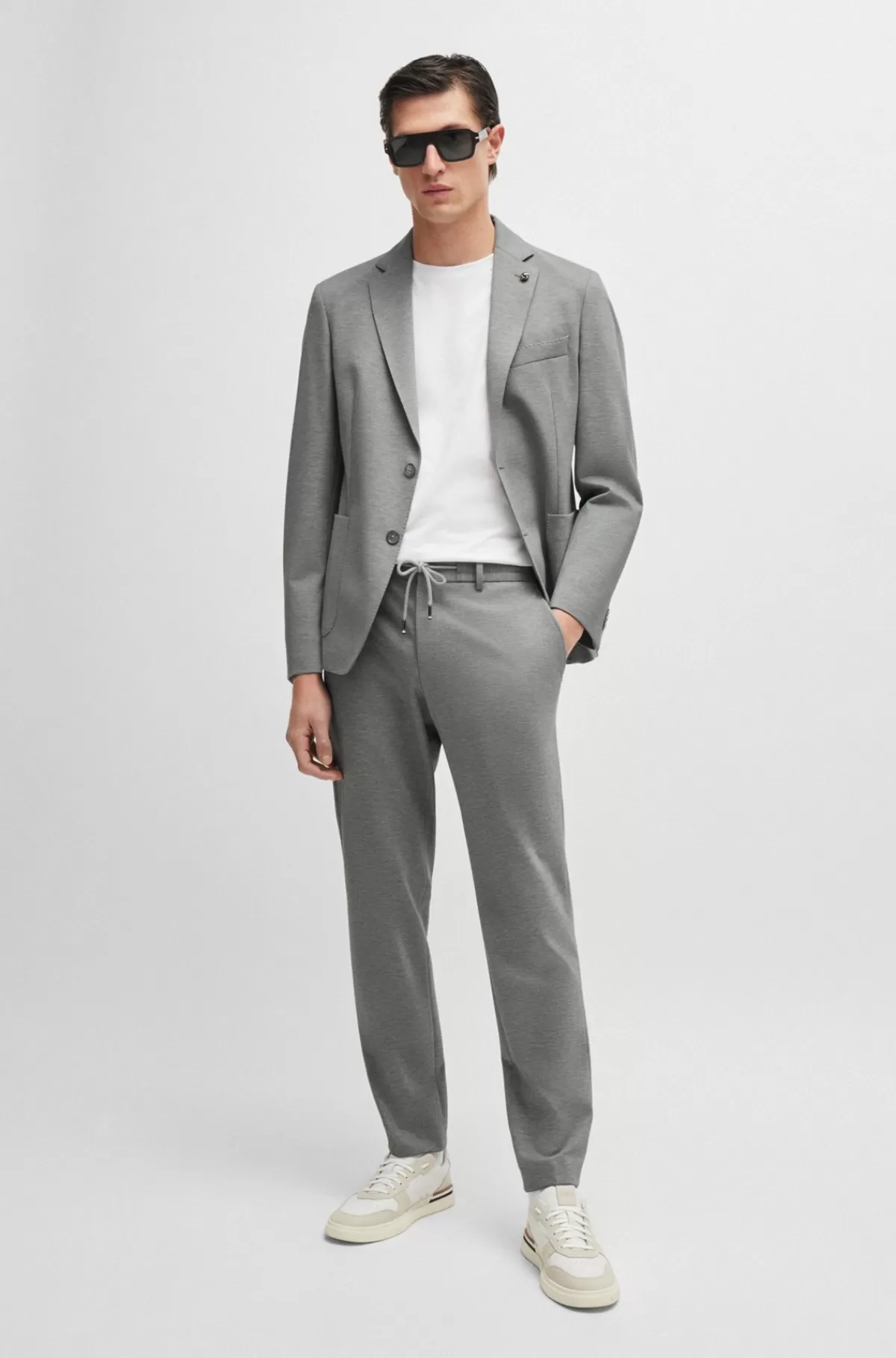 HUGO BOSS Bukser Med Slim Fit I Meleret Jersey Med Stræk Sølv Outlet