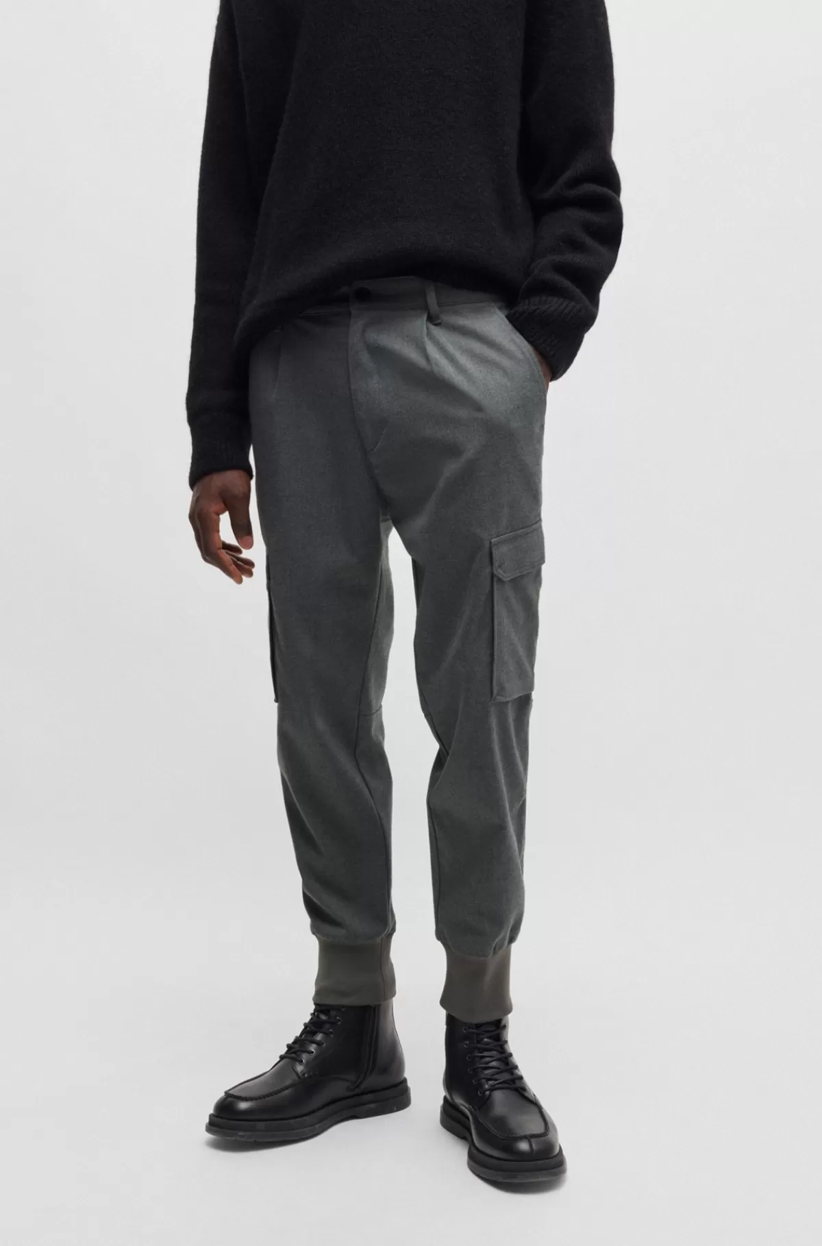 HUGO BOSS Bukser Med Slim Fit I Meleret Twill Med Stræk Grå Cheap