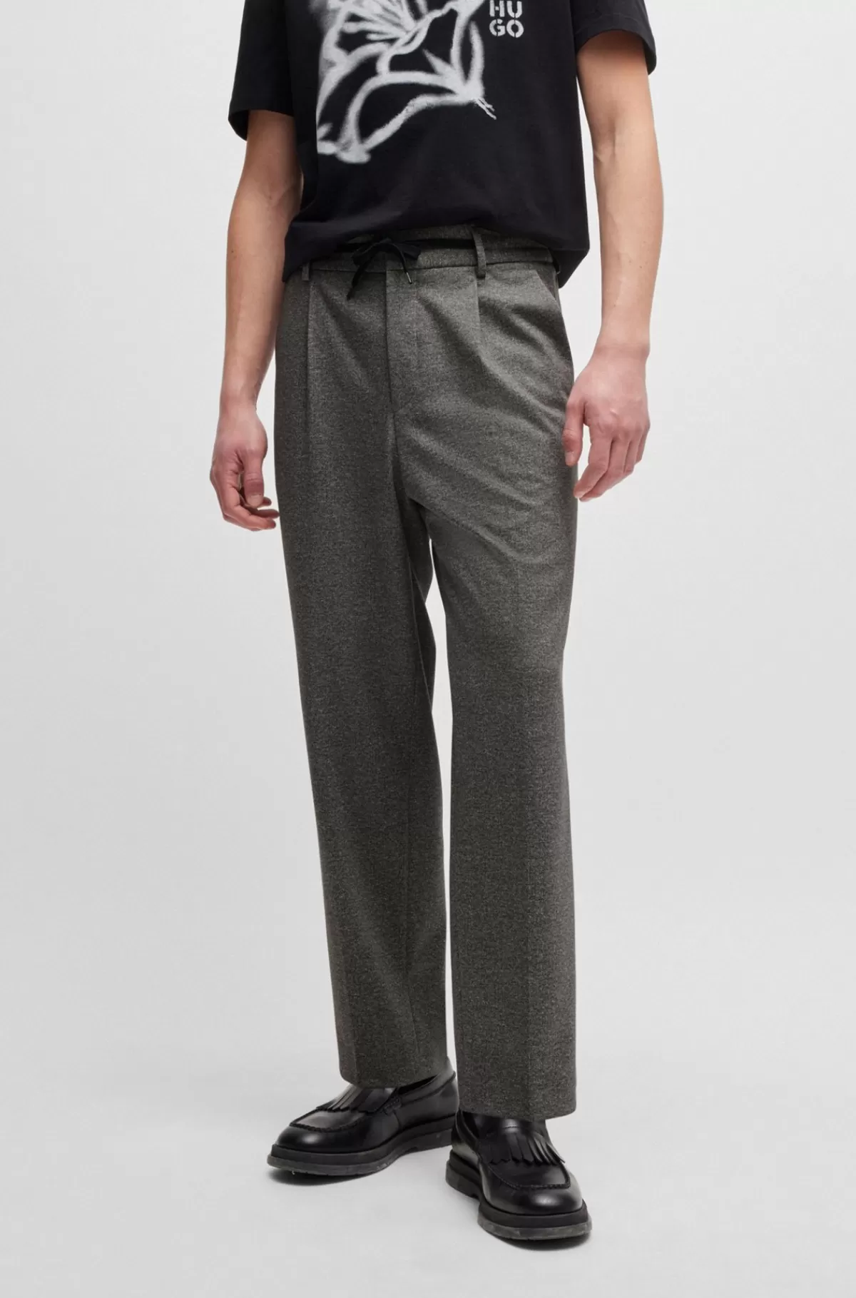 HUGO BOSS Bukser Med Slim Fit I Mønstret Jersey Med Performance-stræk Mørkebrun Outlet