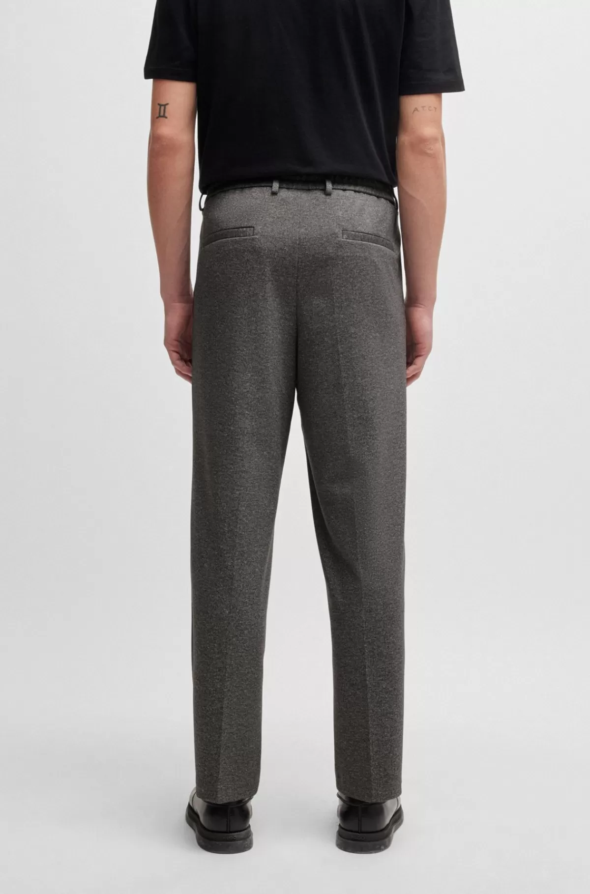 HUGO BOSS Bukser Med Slim Fit I Mønstret Jersey Med Performance-stræk Mørkebrun Outlet