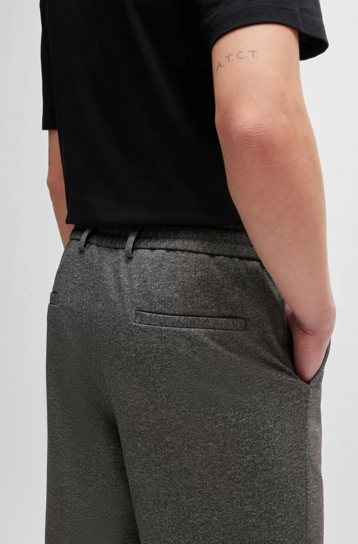 HUGO BOSS Bukser Med Slim Fit I Mønstret Jersey Med Performance-stræk Mørkebrun Outlet