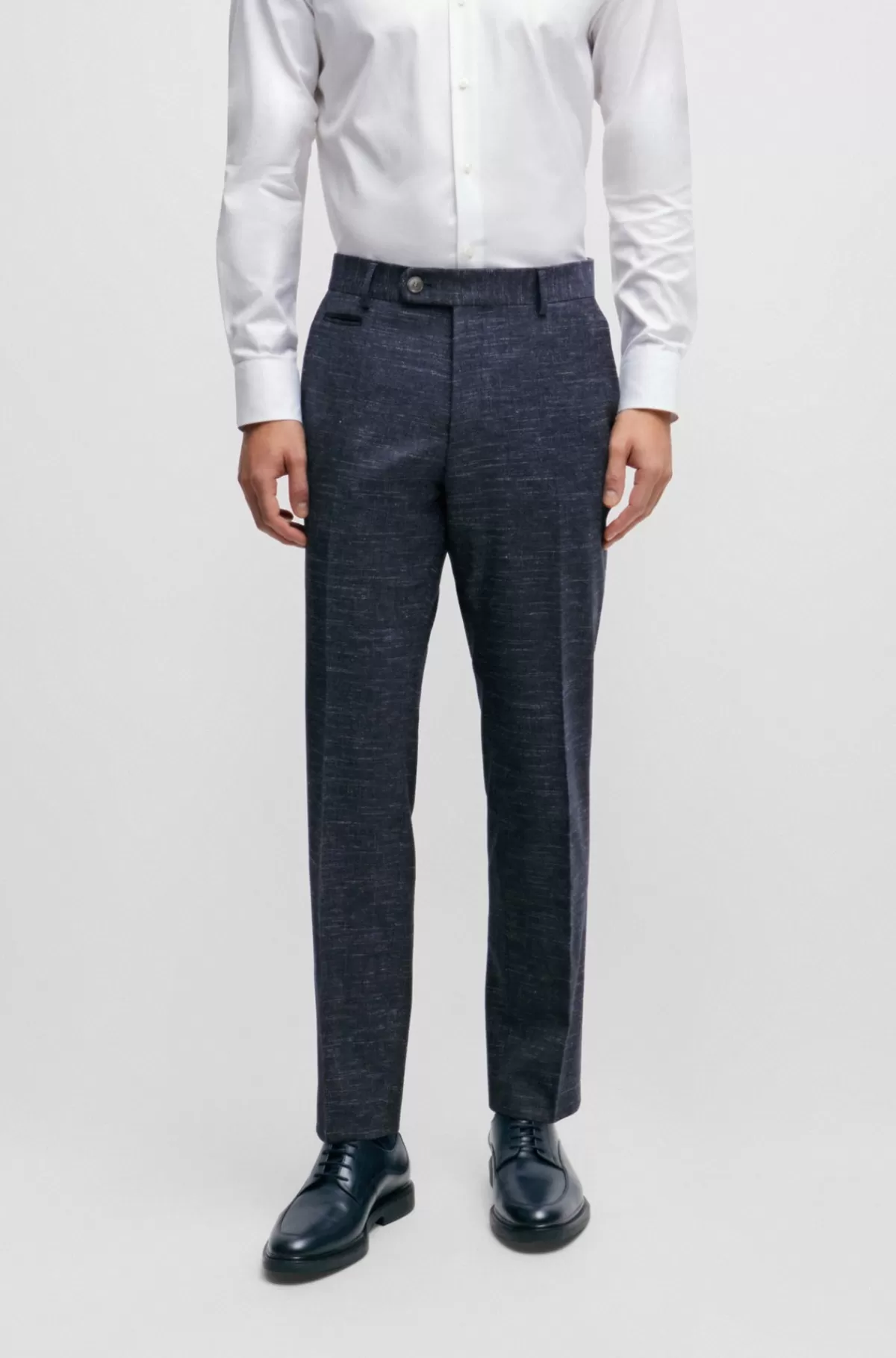 HUGO BOSS Bukser Med Slim Fit I Mønstret Uldblanding Mørkeblå Online