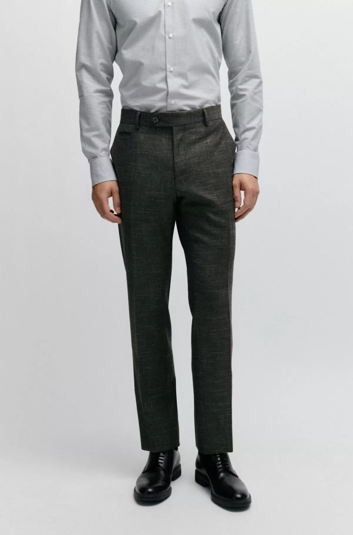HUGO BOSS Bukser Med Slim Fit I Mønstret Uldblanding Mørkegrøn Shop