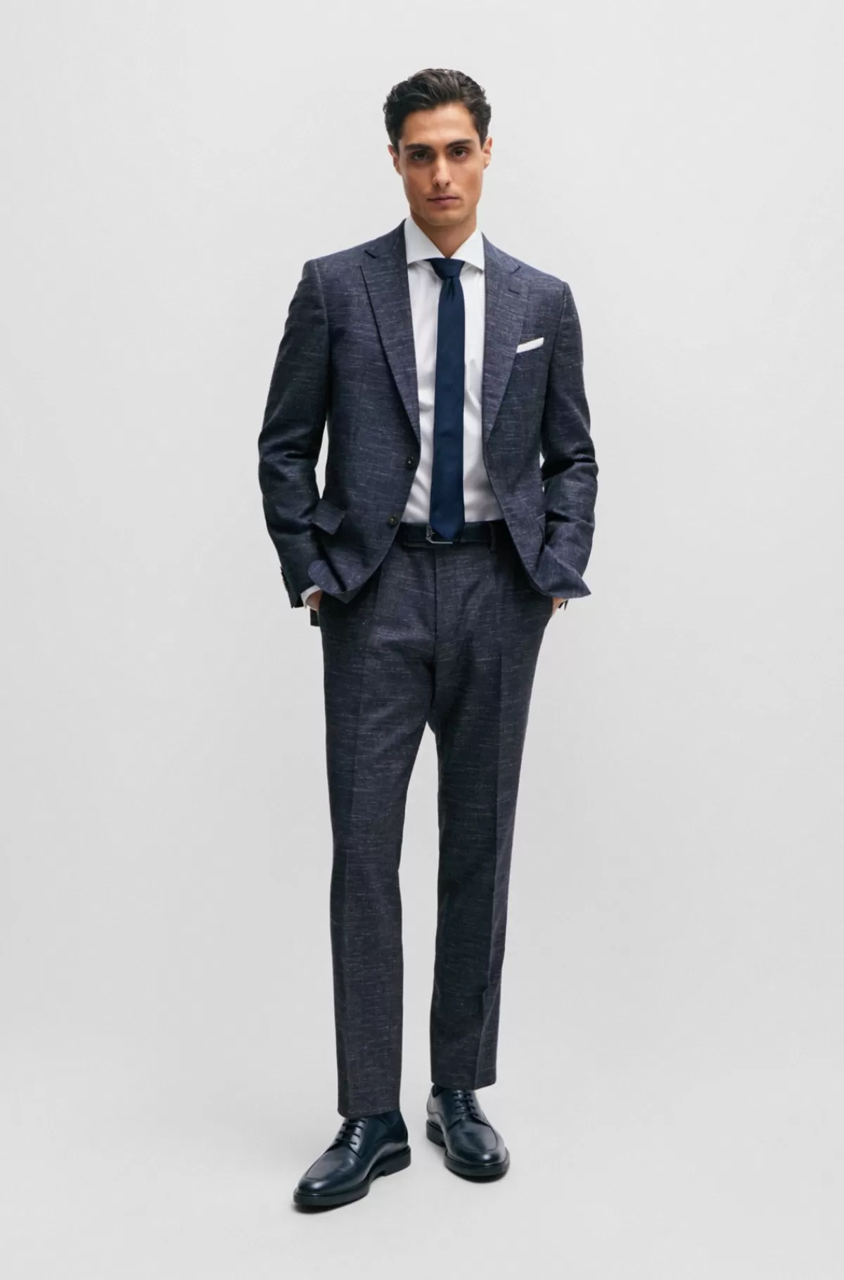 HUGO BOSS Bukser Med Slim Fit I Mønstret Uldblanding Mørkeblå Online