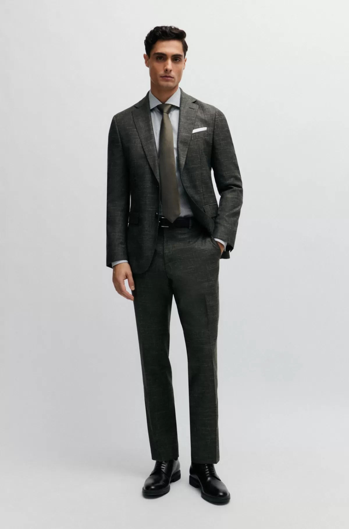 HUGO BOSS Bukser Med Slim Fit I Mønstret Uldblanding Mørkegrøn Shop