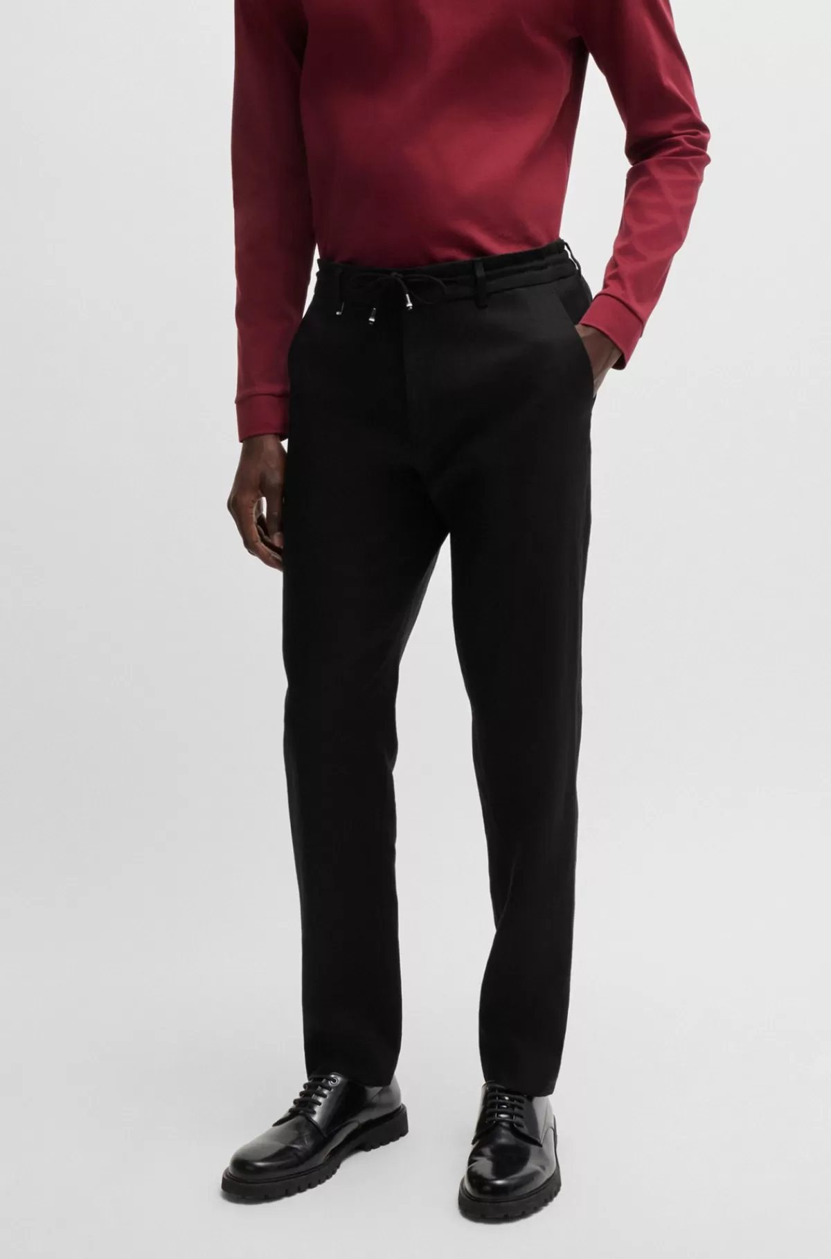 HUGO BOSS Bukser Med Slim Fit I Ren Hør Sort Discount
