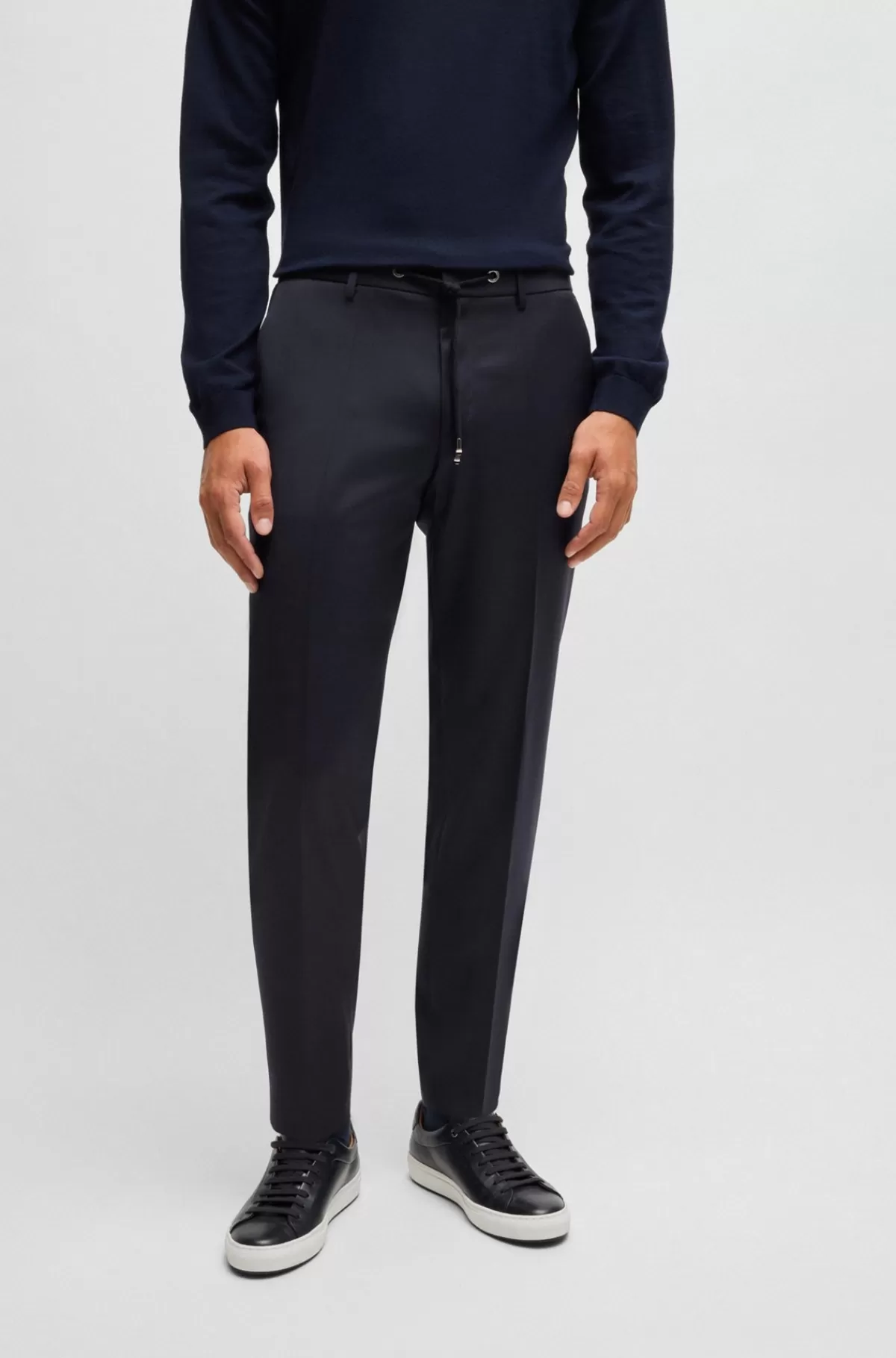 HUGO BOSS Bukser Med Slim Fit I Serge Af Ny Uld Mørkeblå Cheap