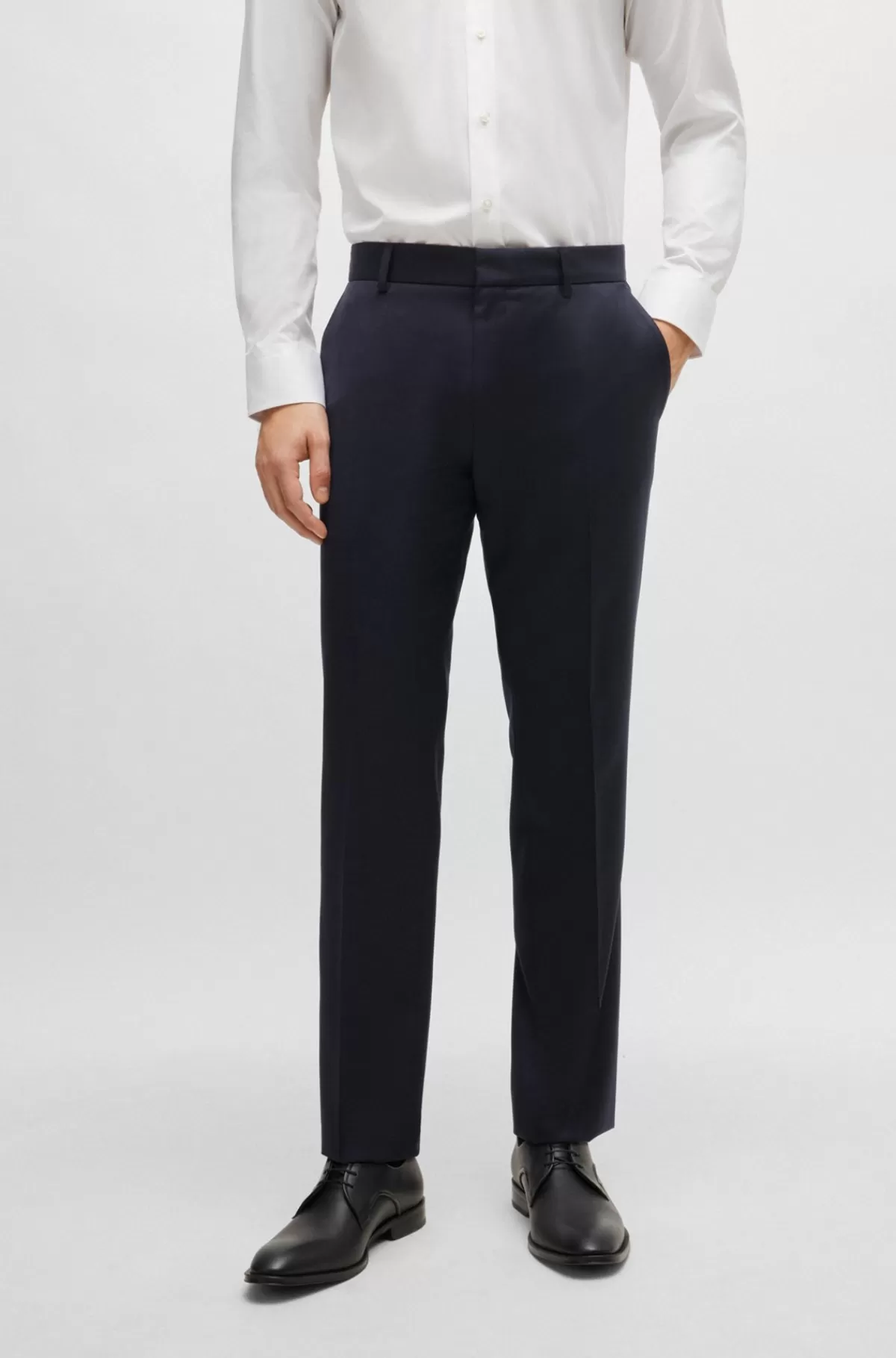 HUGO BOSS Bukser Med Slim Fit I Serge Af Ny Uld Mørkeblå Flash Sale