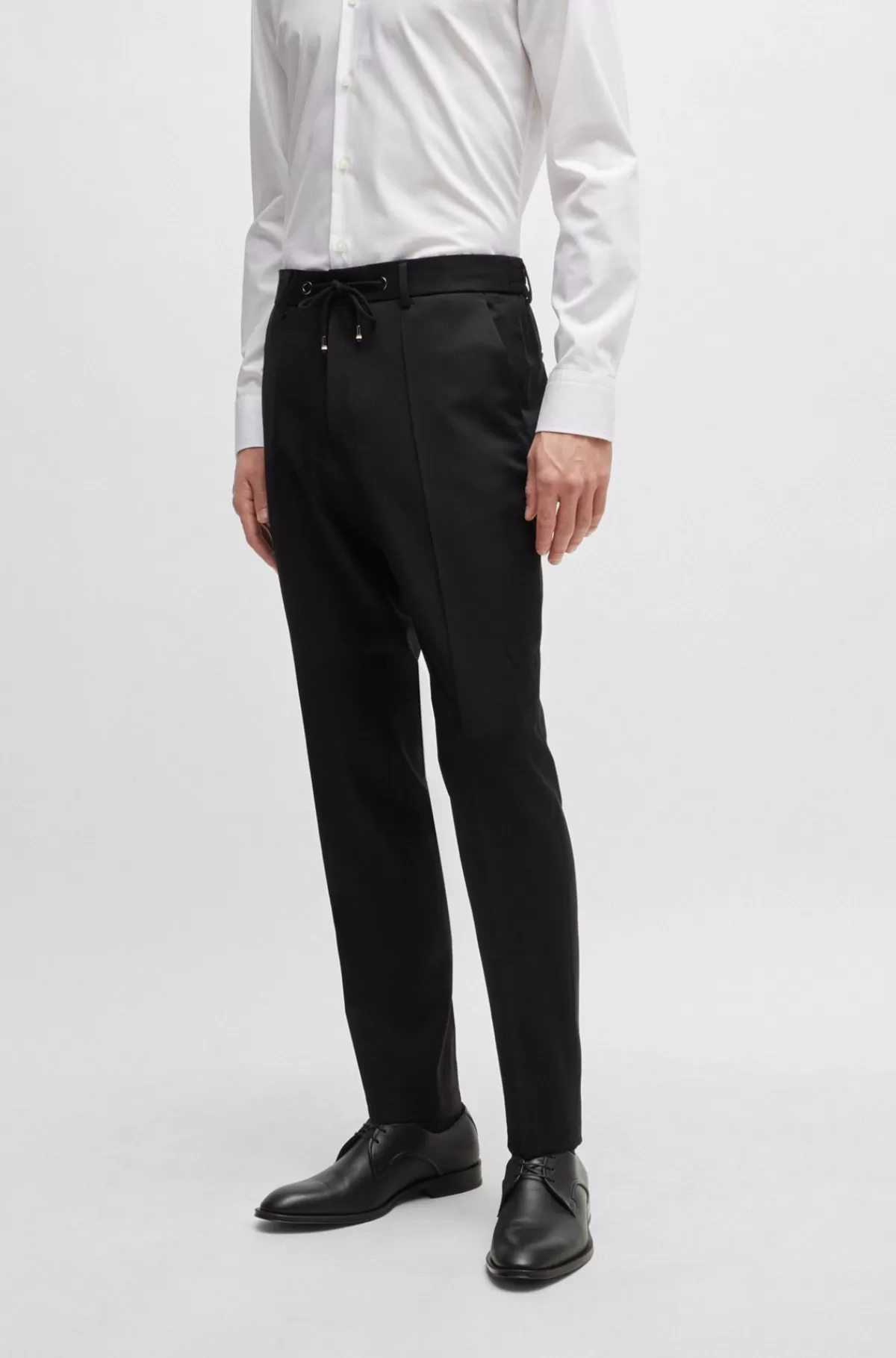 HUGO BOSS Bukser Med Slim Fit I Serge Af Ny Uld Sort Sale