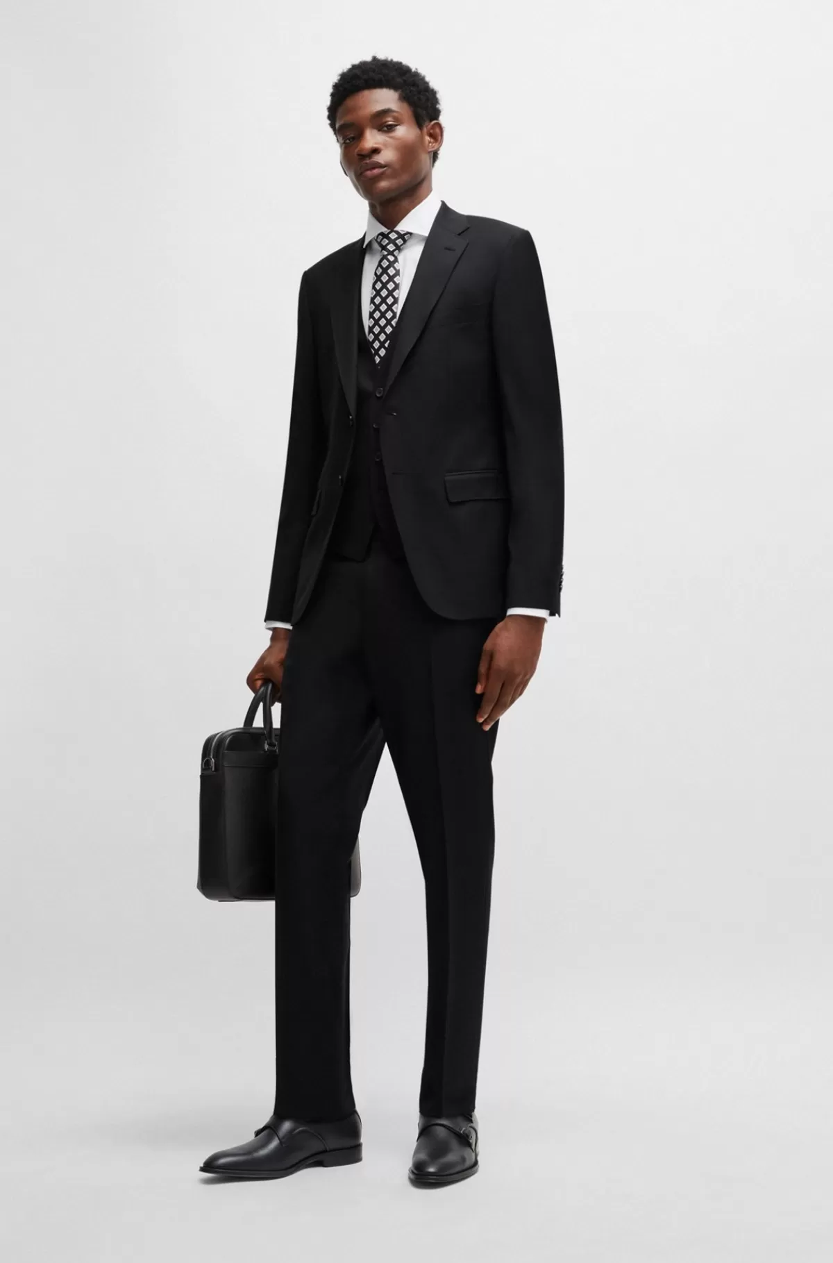 HUGO BOSS Bukser Med Slim Fit I Serge Af Ny Uld Sort Flash Sale