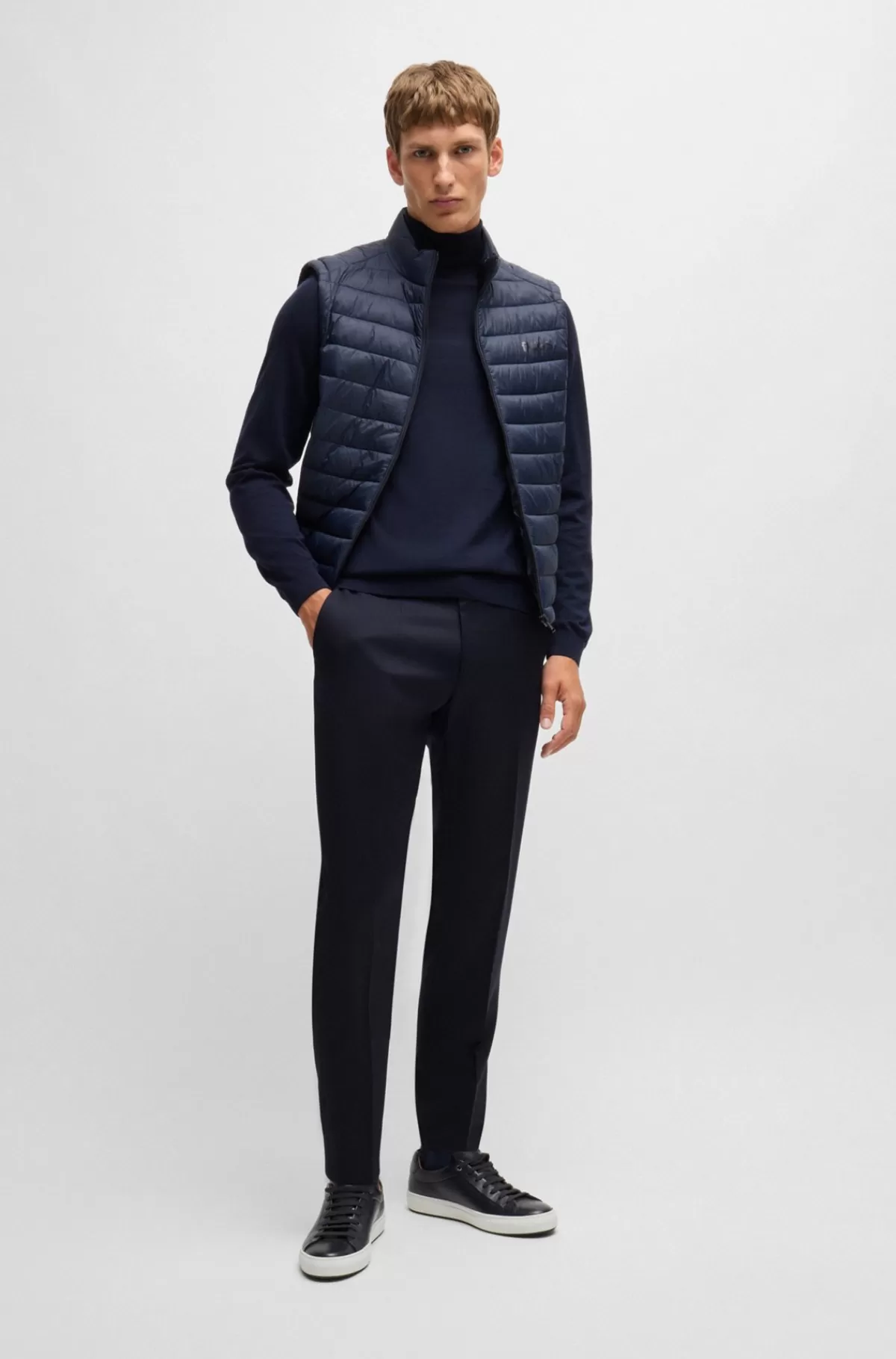 HUGO BOSS Bukser Med Slim Fit I Serge Af Ny Uld Mørkeblå Cheap