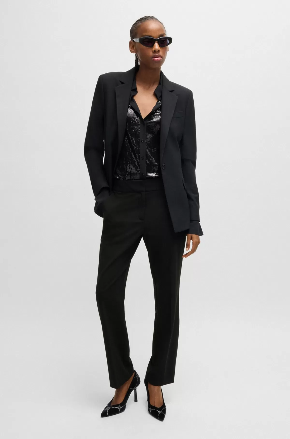 HUGO BOSS Bukser Med Slim Fit I Stof Med Stræk Og Med Logodetalje Sort Online