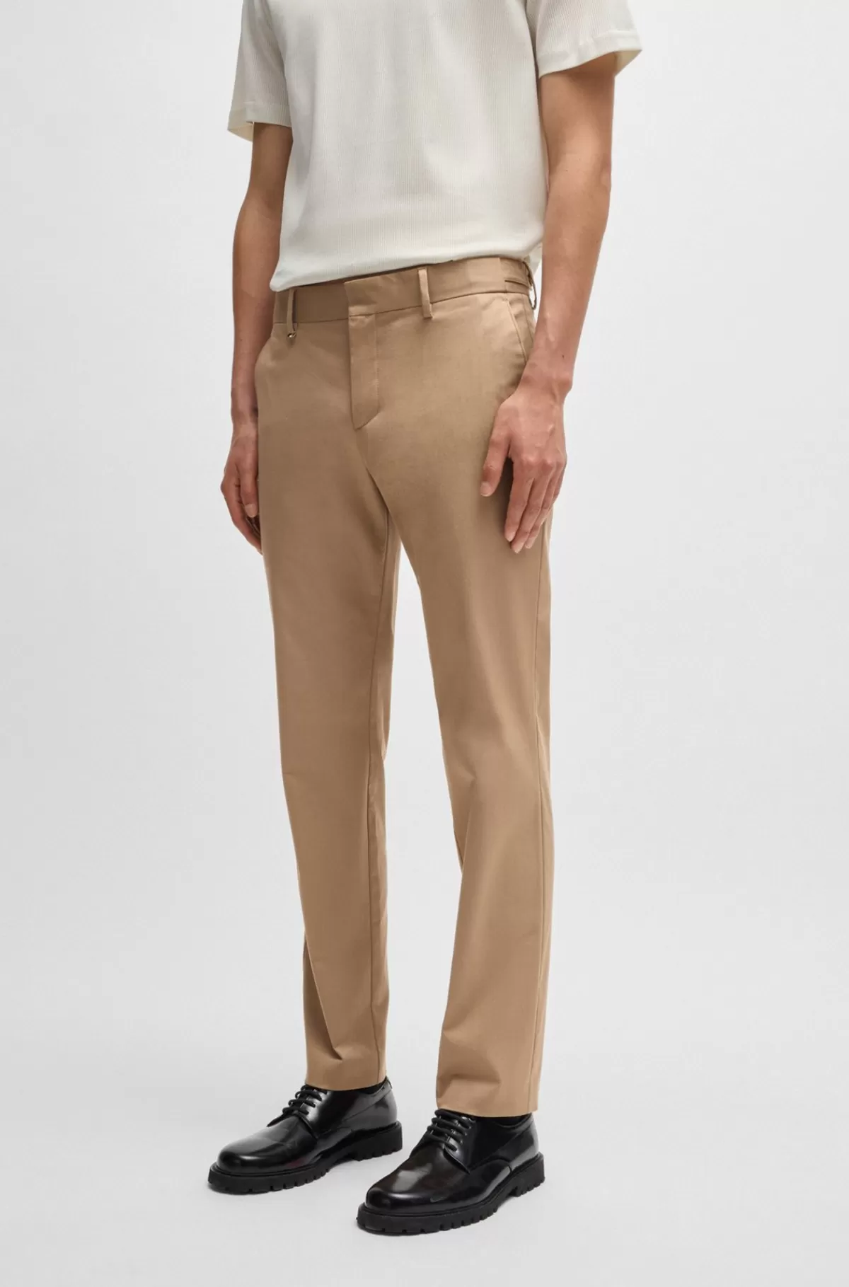 HUGO BOSS Bukser Med Slim Fit I Strækbar Bomuld Beige Cheap