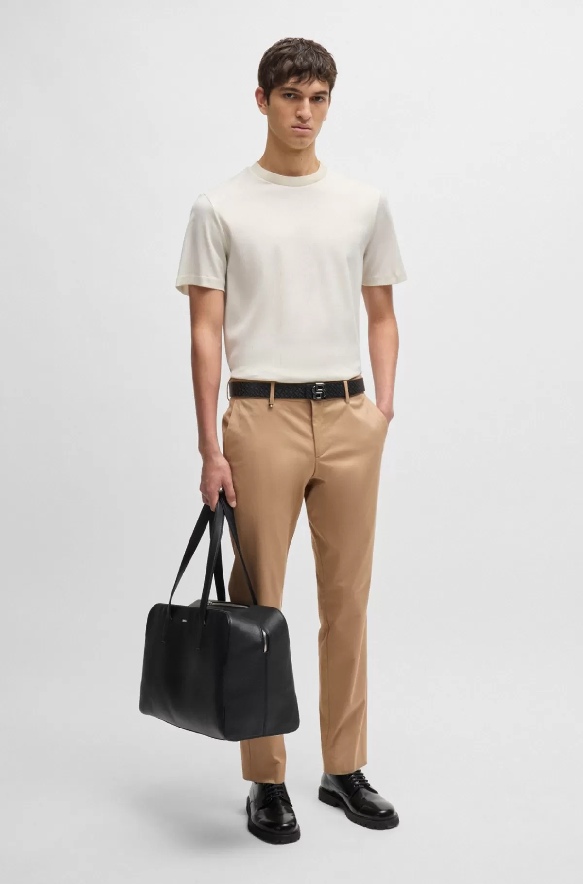 HUGO BOSS Bukser Med Slim Fit I Strækbar Bomuld Beige Cheap