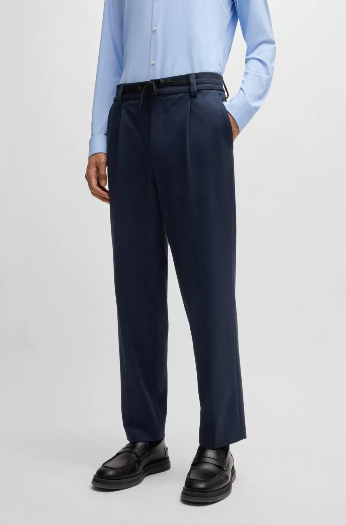 HUGO BOSS Bukser Med Slim Fit I Superfleksibel Og Meleret Twill Mørkeblå Discount