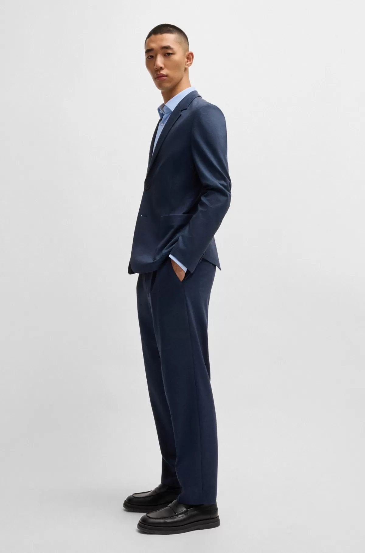 HUGO BOSS Bukser Med Slim Fit I Superfleksibel Og Meleret Twill Mørkeblå Discount