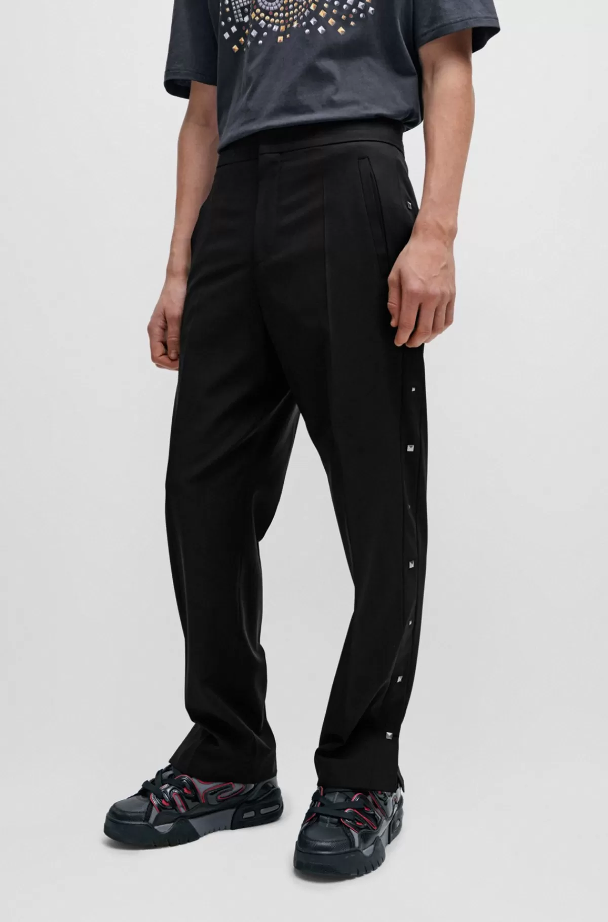 HUGO BOSS Bukser Med Slim Fit Og Nitter I Sidesømmen Sort Online