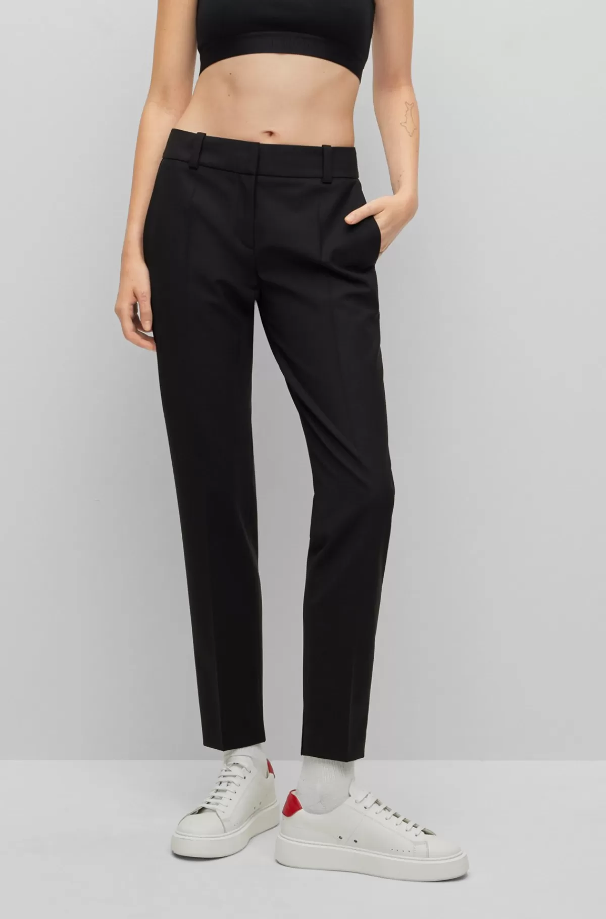 HUGO BOSS Bukser Med Slim Fit Og Slidser I Stof Med Stræk Sort Flash Sale