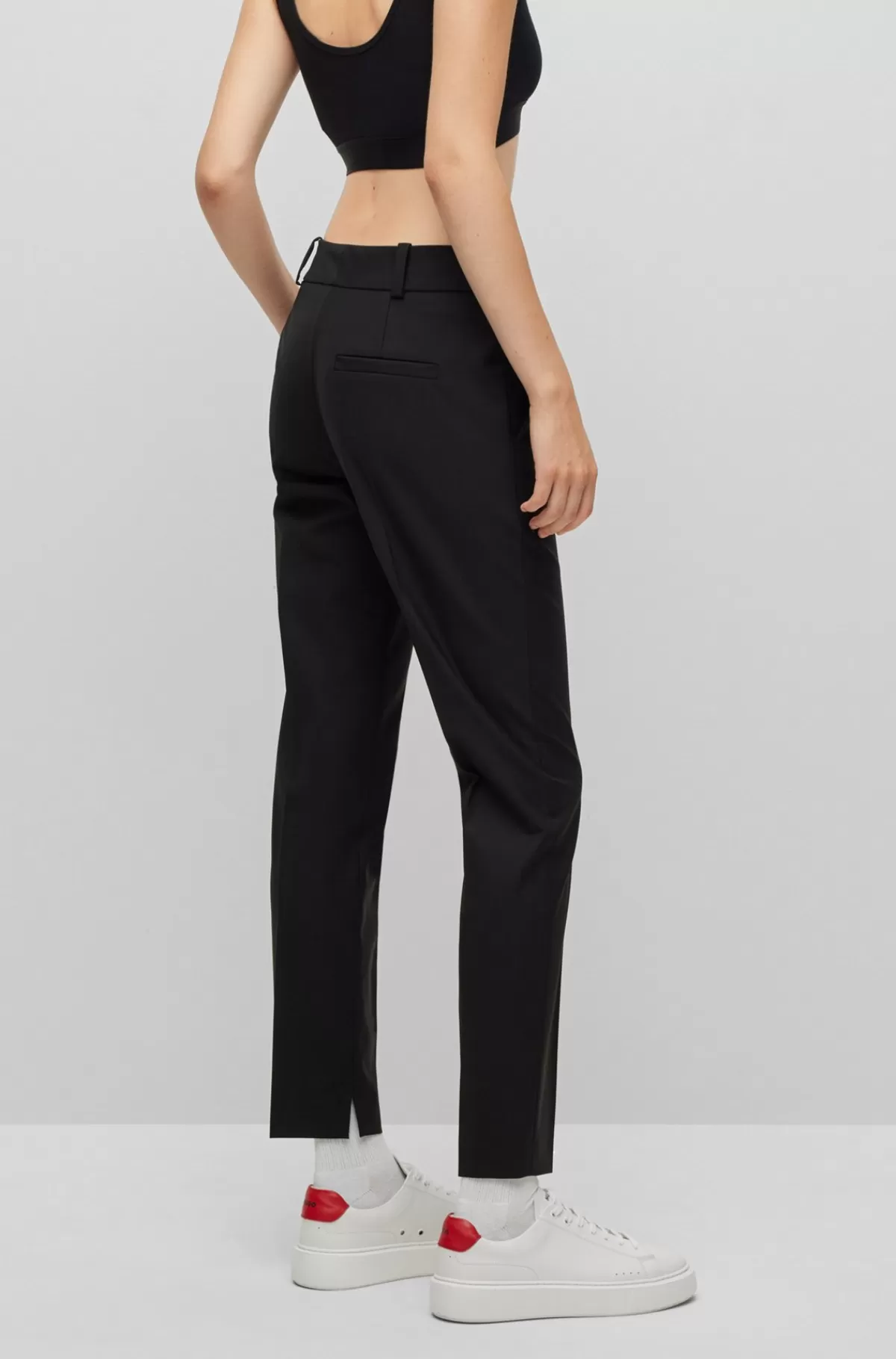 HUGO BOSS Bukser Med Slim Fit Og Slidser I Stof Med Stræk Sort Flash Sale
